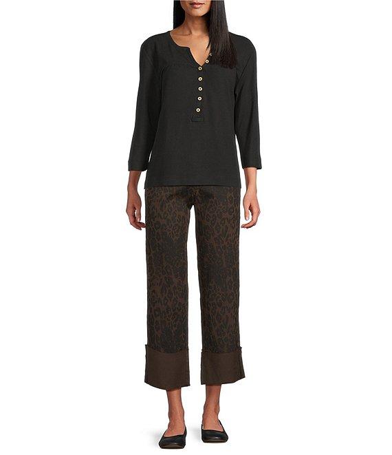 Westbound Petite Size Knit 3/4 Sleeve Henley Top Product Image