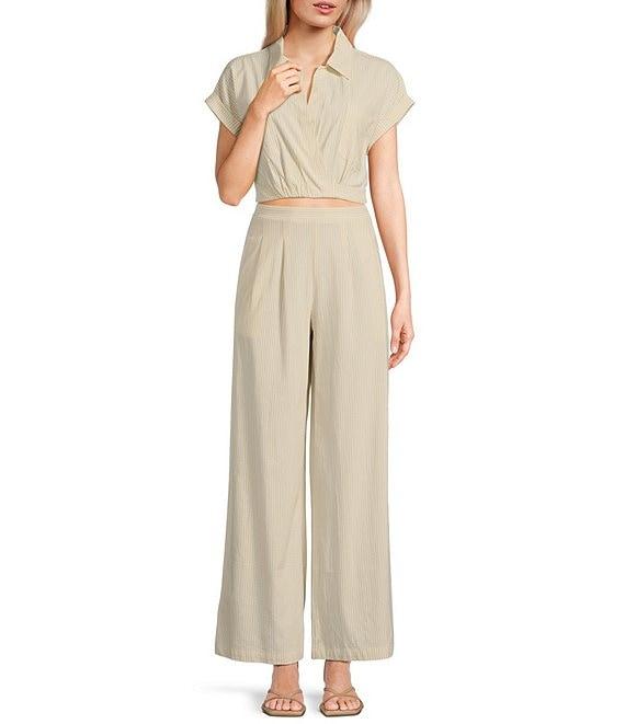 Blu Pepper Striped Collared Short Sleeve Coordinating Top Product Image