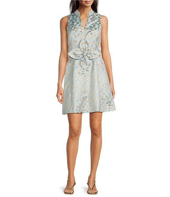Lilly Pulitzer Tazie Ditsy Daisy Metallic Brocade Collar Neck Sleeveless Fit-And-Flare Dress Product Image