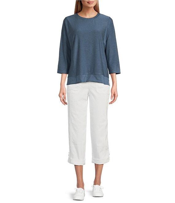 Westbound Knit 3/4 Sleeve Crew Neck Ribbed Detail Top Product Image