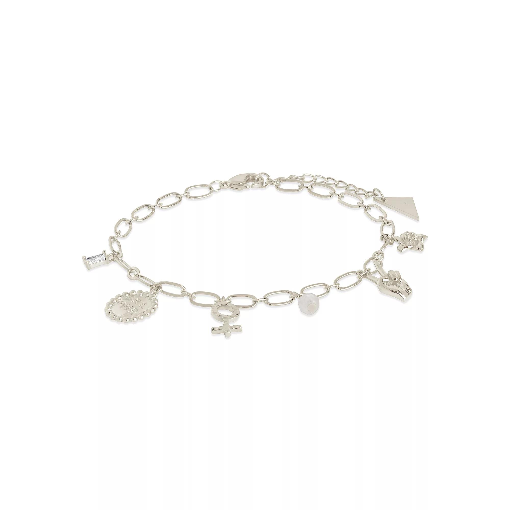 MC Collective Cubic Zirconia & Stone Charm Bracelet, Women's, Size: 6.5-7.5"AD, Silver Tone Product Image