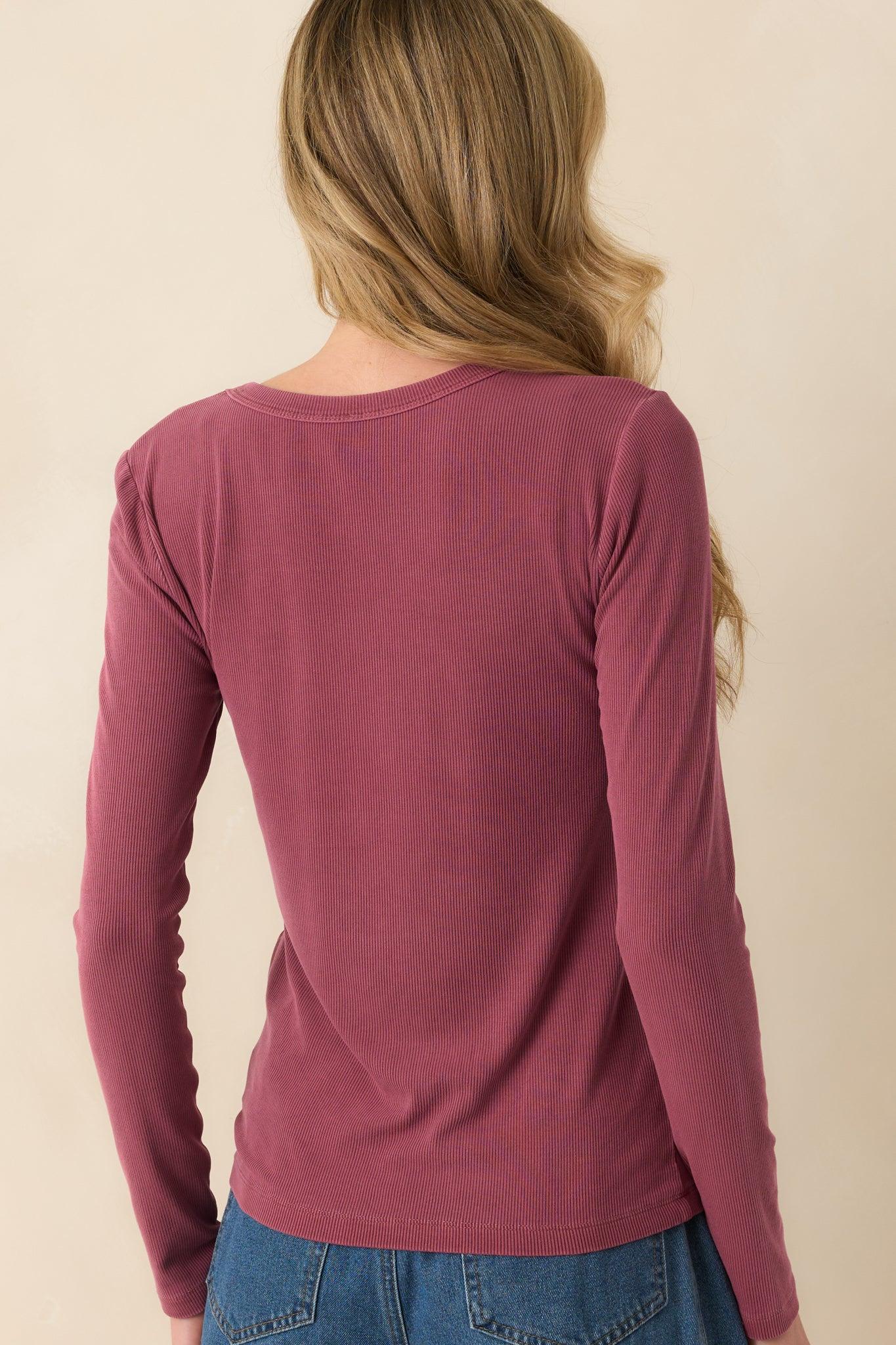 There When You Need It Plum Purple Ribbed Long Sleeve Tee L / Plum Product Image