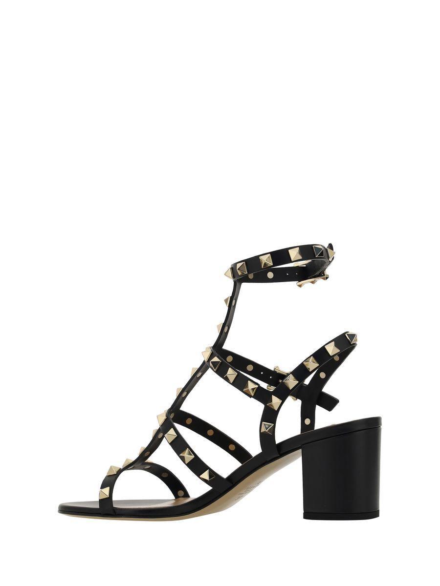 VALENTINO GARAVANI Valentino Rockstud Caged 90 Leather Ankle Strap Sandal In Black Product Image