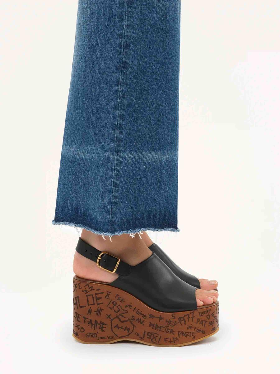 CHLOÉ Maxime Leather Slingback Platform Wedge Sandals In Black Product Image