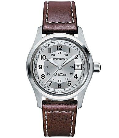 Hamilton Mens Khaki Field Automatic Leather Strap Bracelet Watch Product Image