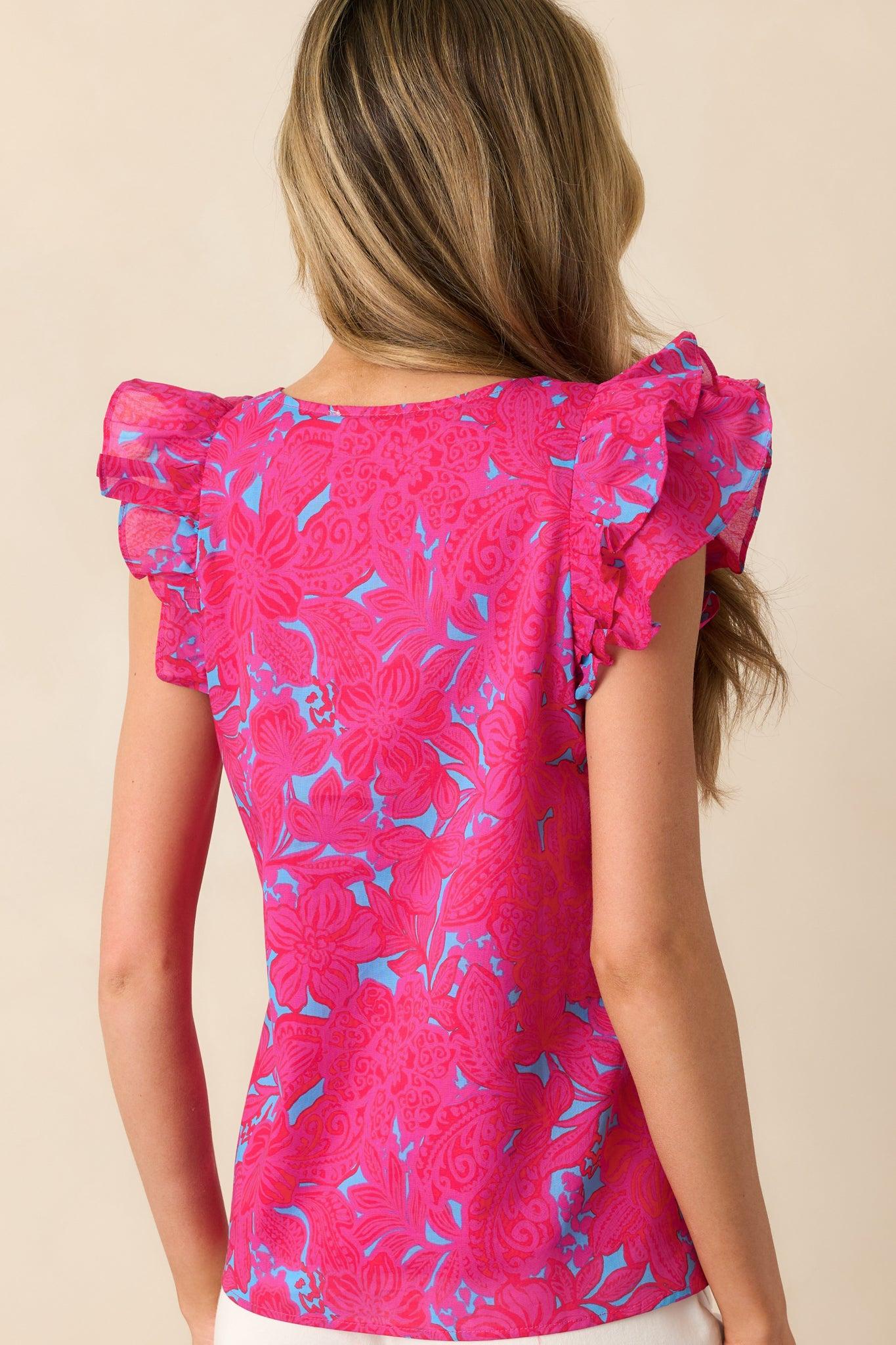 Always Remember Fuchsia Floral Cotton Flutter Sleeve Top Product Image