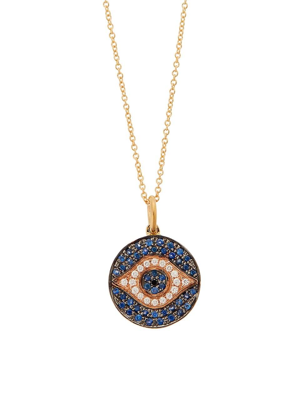 Womens Evil Eye Little Dawn 18K Rose Gold, Blue Sapphires & Diamonds Pendant Necklace Product Image