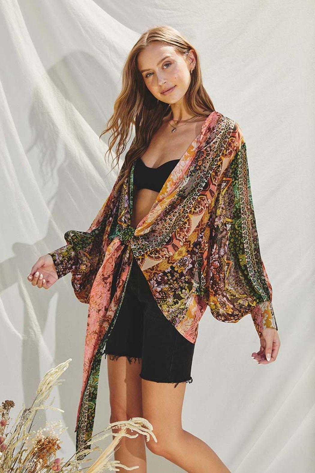 Boho Floral Tie Detail Kimono Product Image