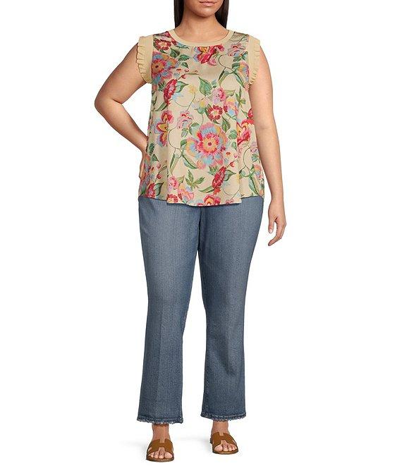 Skies Are Blue Plus Floral Ribbed Ruffled Tank Top Product Image