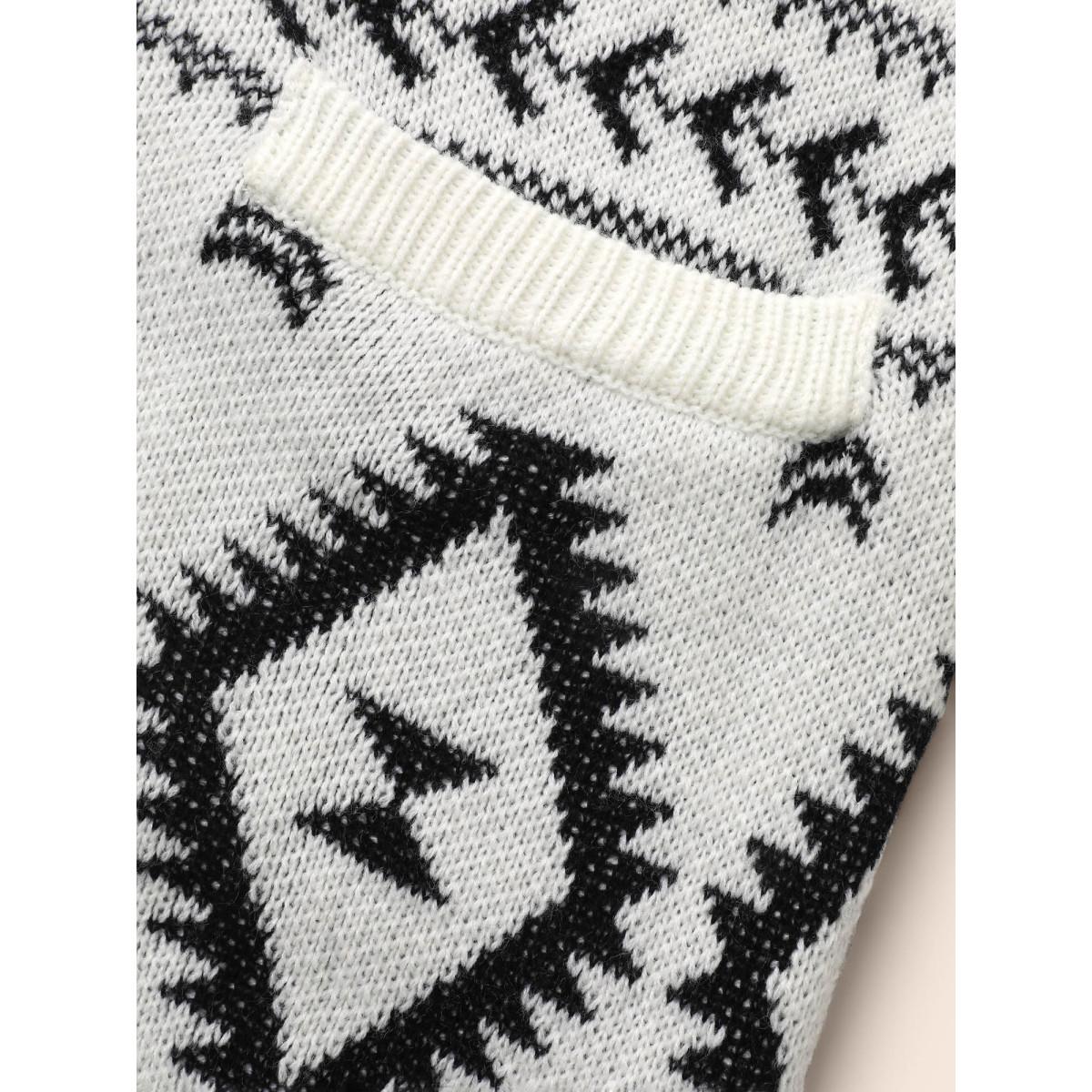 Plus Size Geometric Jacquard Lapel Collar Cardigan Beige Women Casual Loose Long Sleeve Everyday Cardigans BloomChic 22-24/3X Product Image