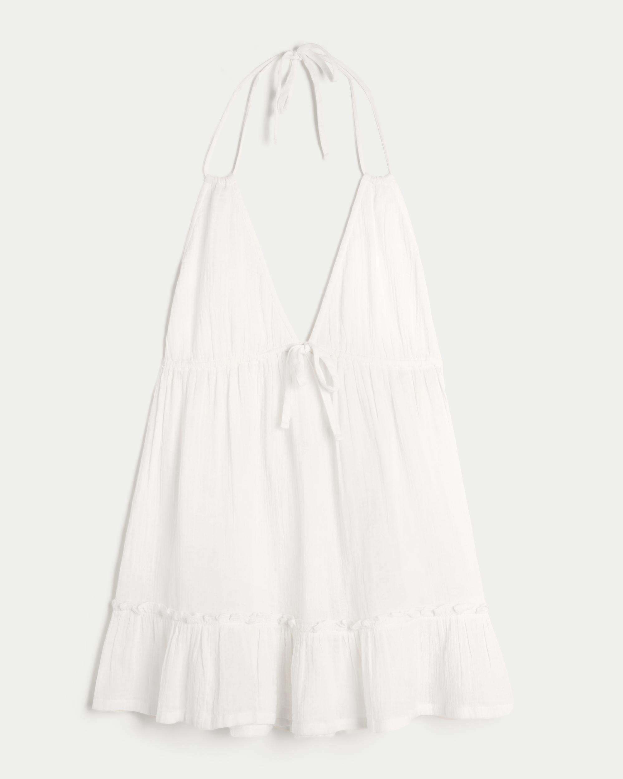 Gauze Halter Babydoll Cover Up Mini Dress Product Image