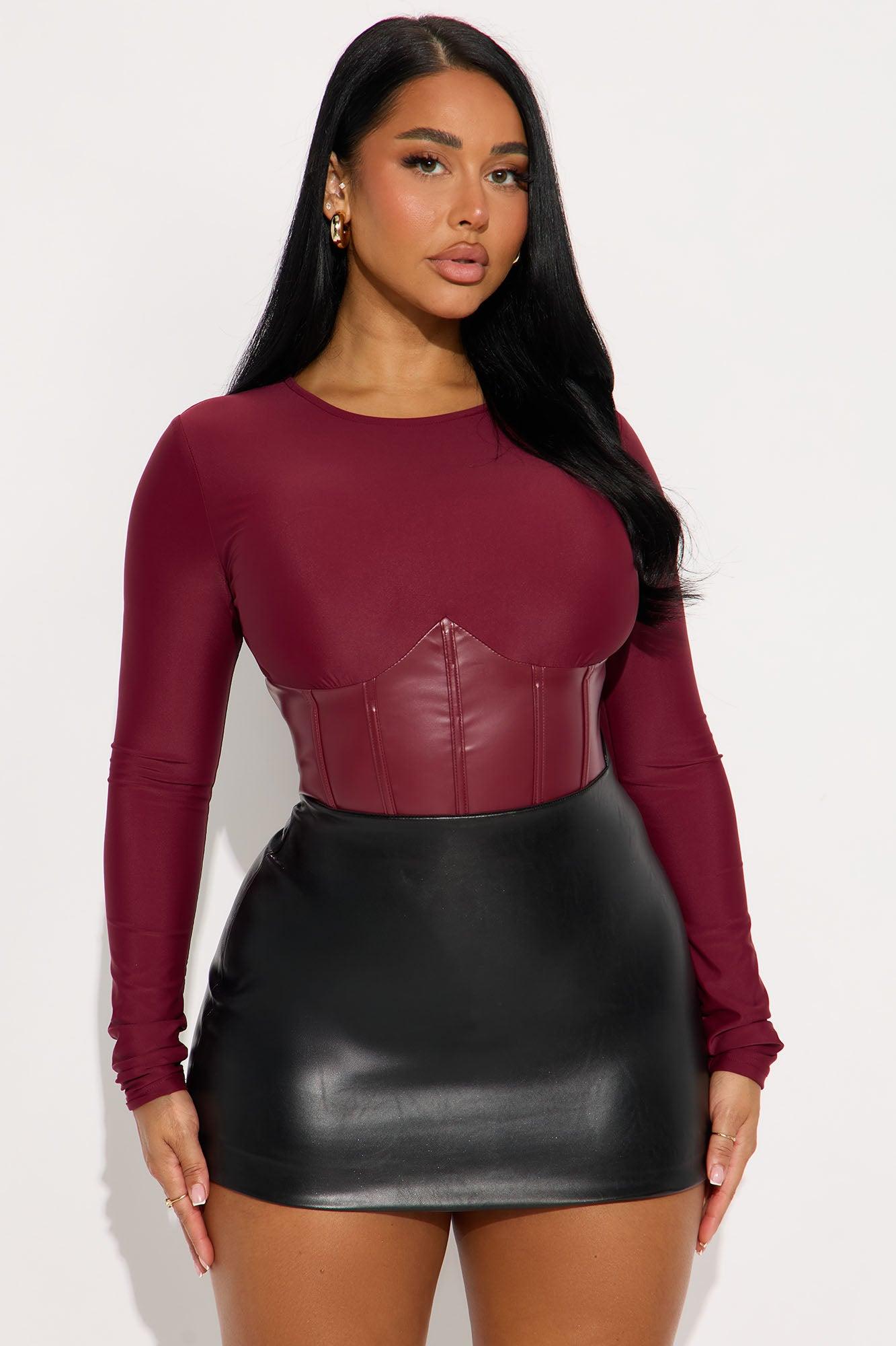 Excite Me Corset Bodysuit - Burgundy Female Product Image