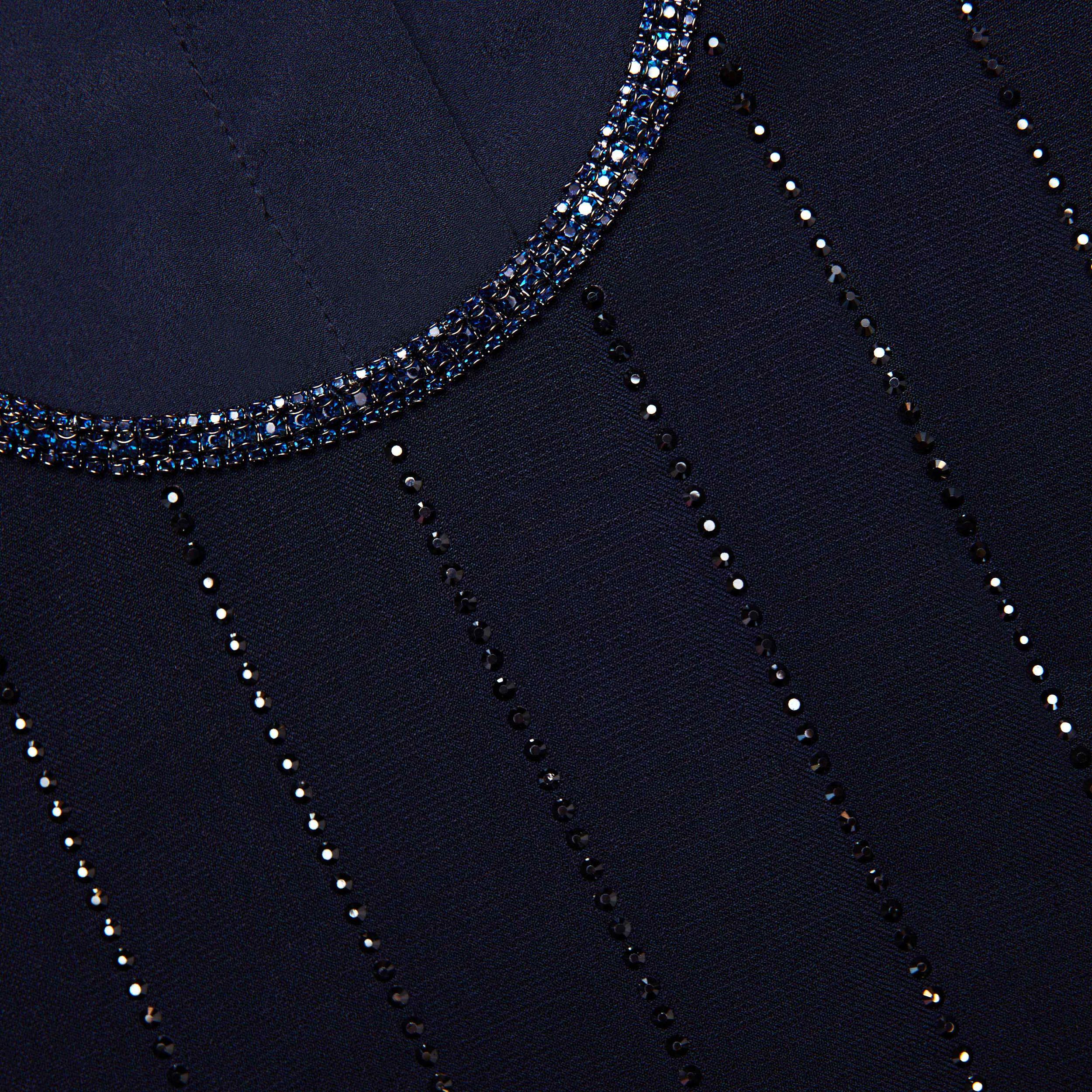 Navy Rhinestone Pinstripe Midi Skirt Product Image