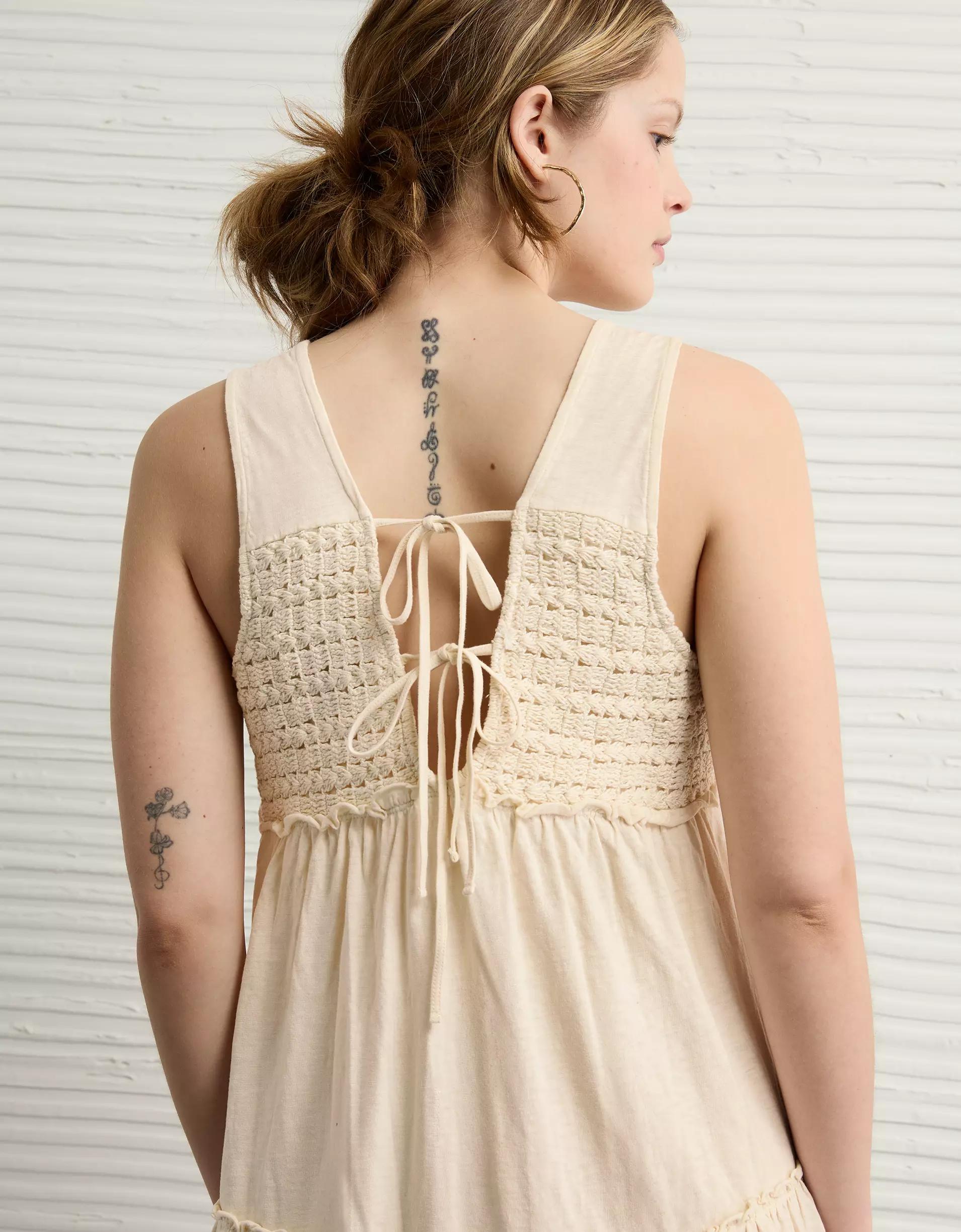 AE Sunchaser Knit V-Neck Crochet Mini Dress Product Image