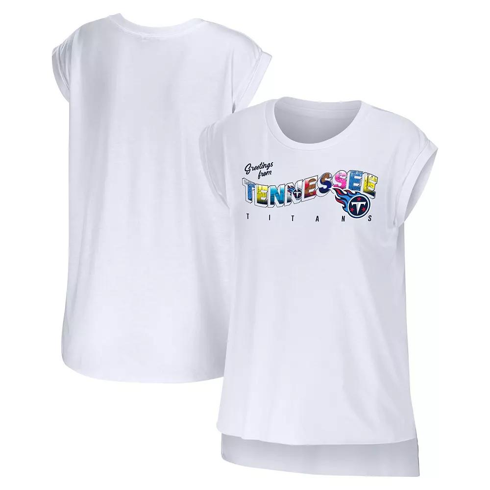Women's WEAR by Erin Andrews White Tennessee Titans Greetings From Muscle T-Shirt,  Product Image
