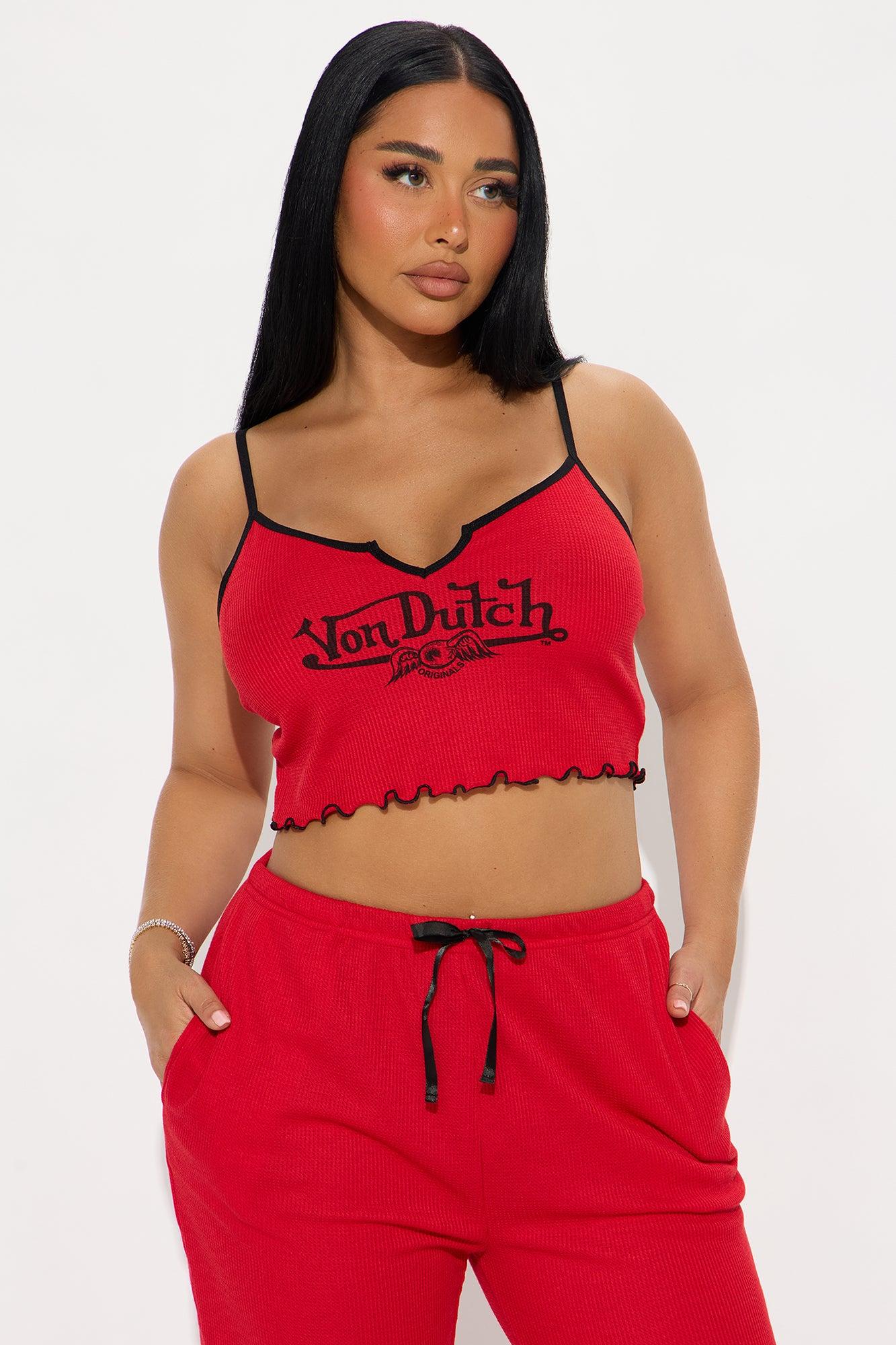 Von Dutch Waffle Cami PJ Pant Set - Red/Black Female Product Image