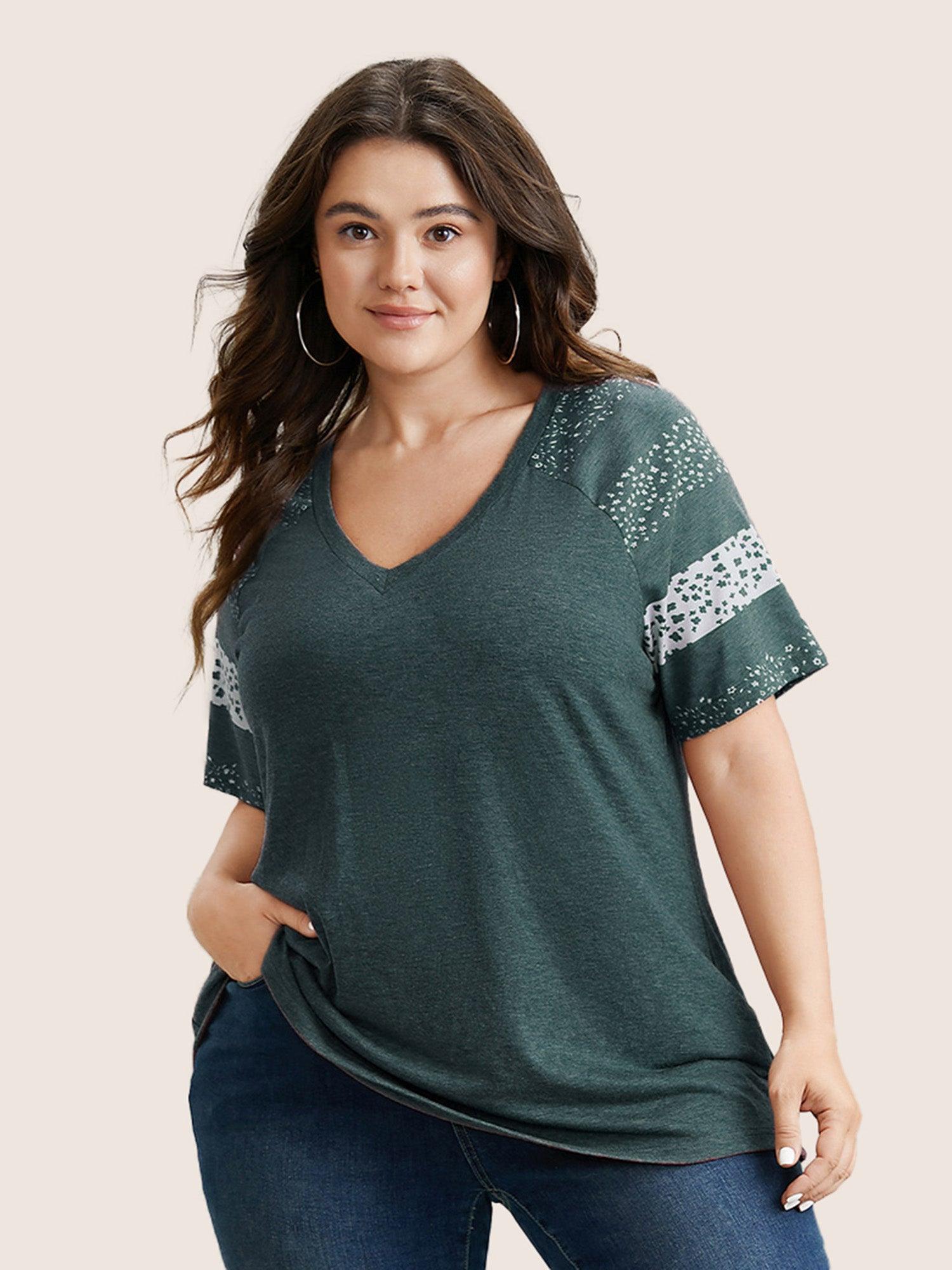 Ditsy Floral Colorblock Contrast Raglan Sleeve T-shirt Female Product Image
