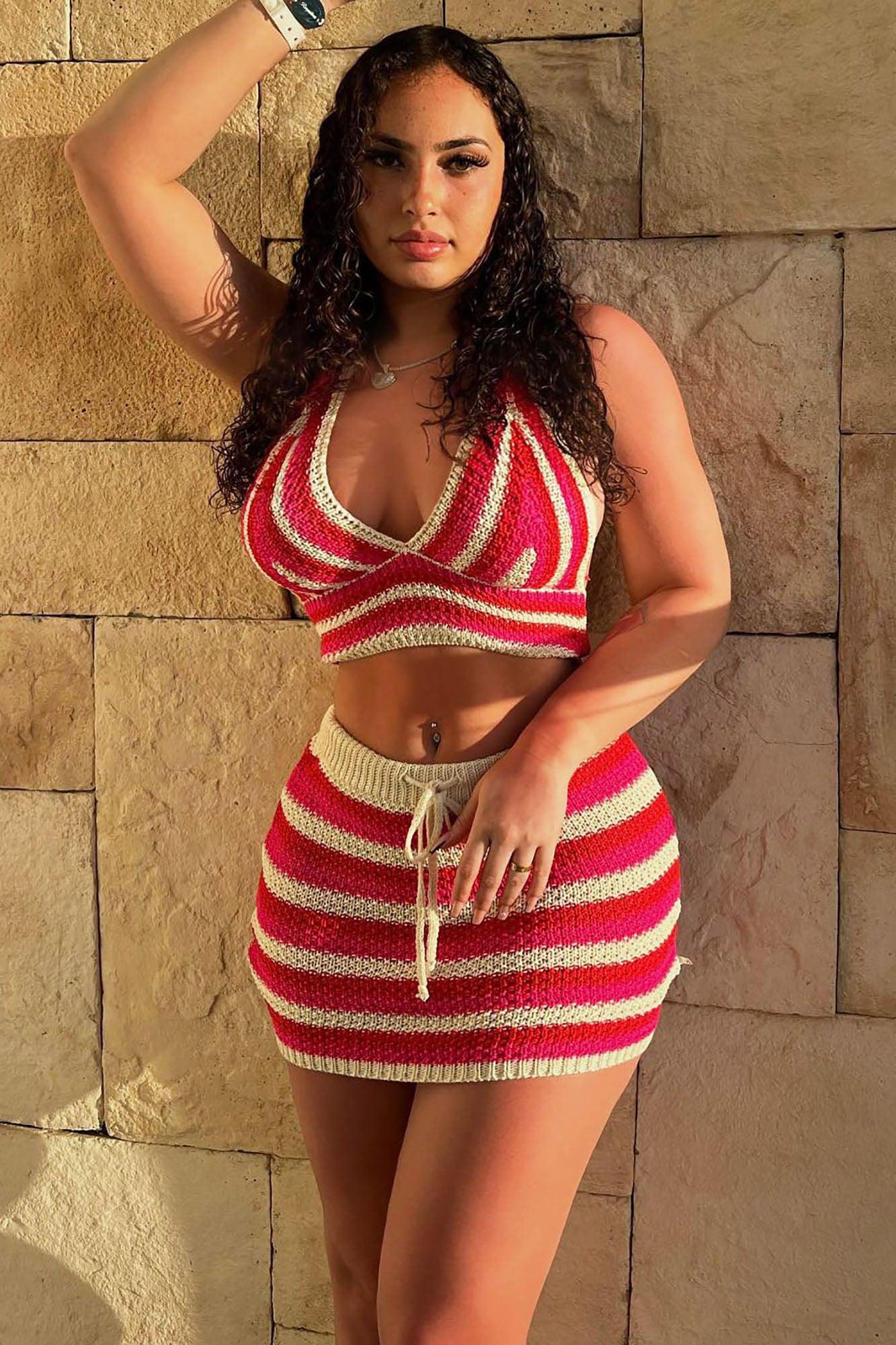 Mariyah Crochet Mini Skirt Set - Red/combo Product Image