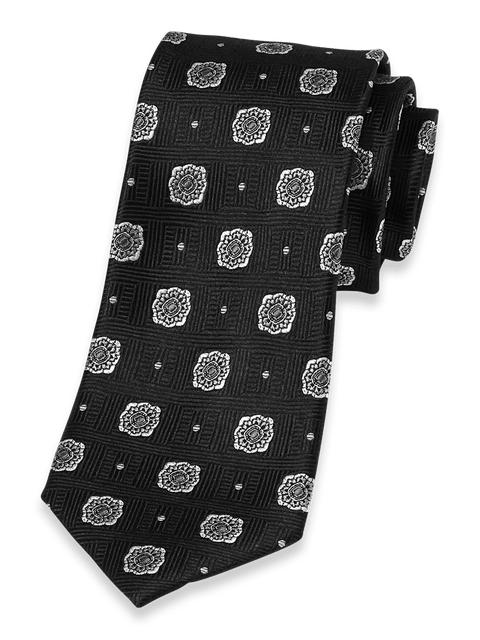 Medallion Woven Silk Tie - Black Product Image