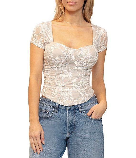 Stevie By Steve Madden Sheer Lace Cap Sleeve Corset Top Product Image