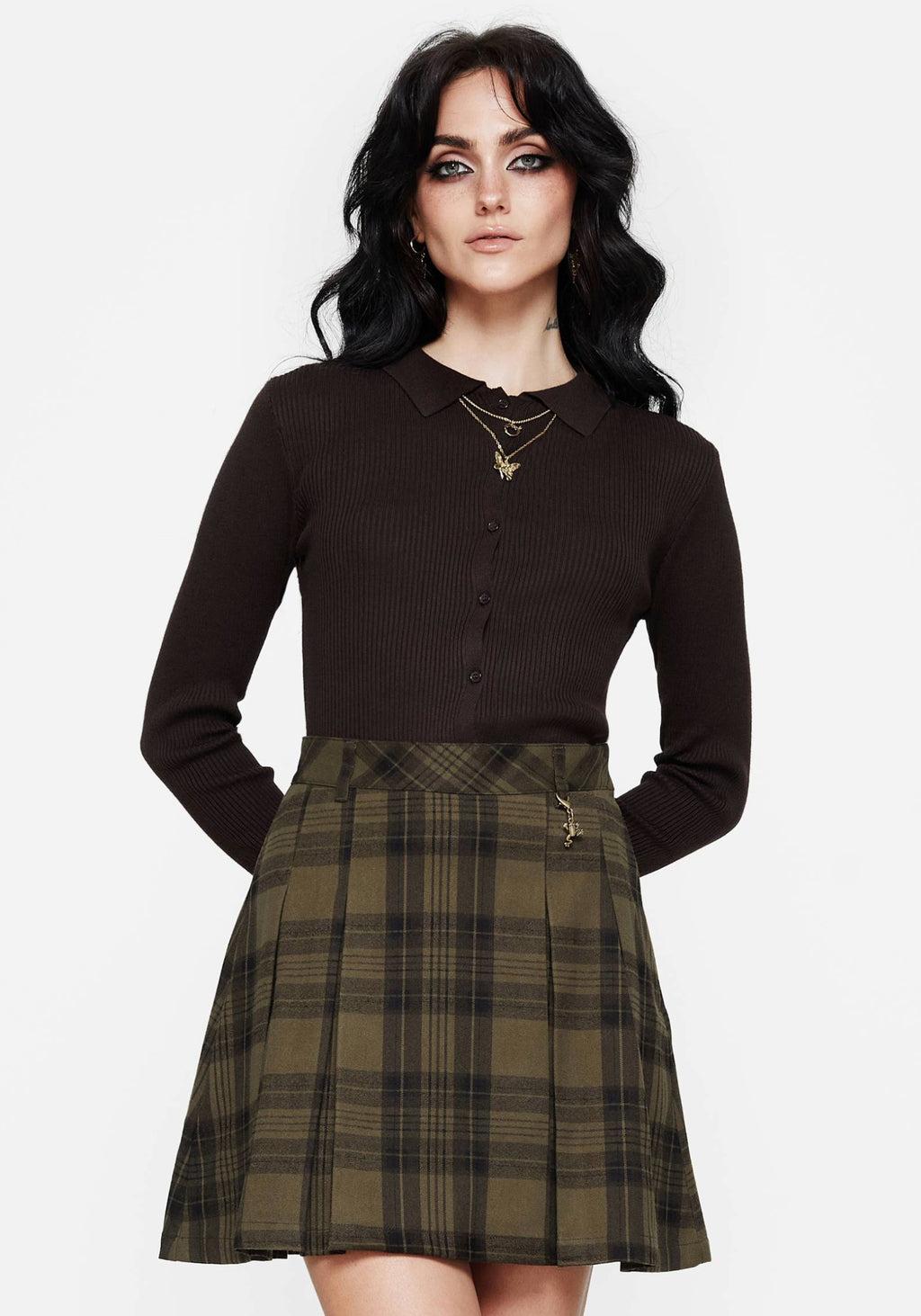 Cecily Check Pleated Mini Skirt With Frog Charm Product Image