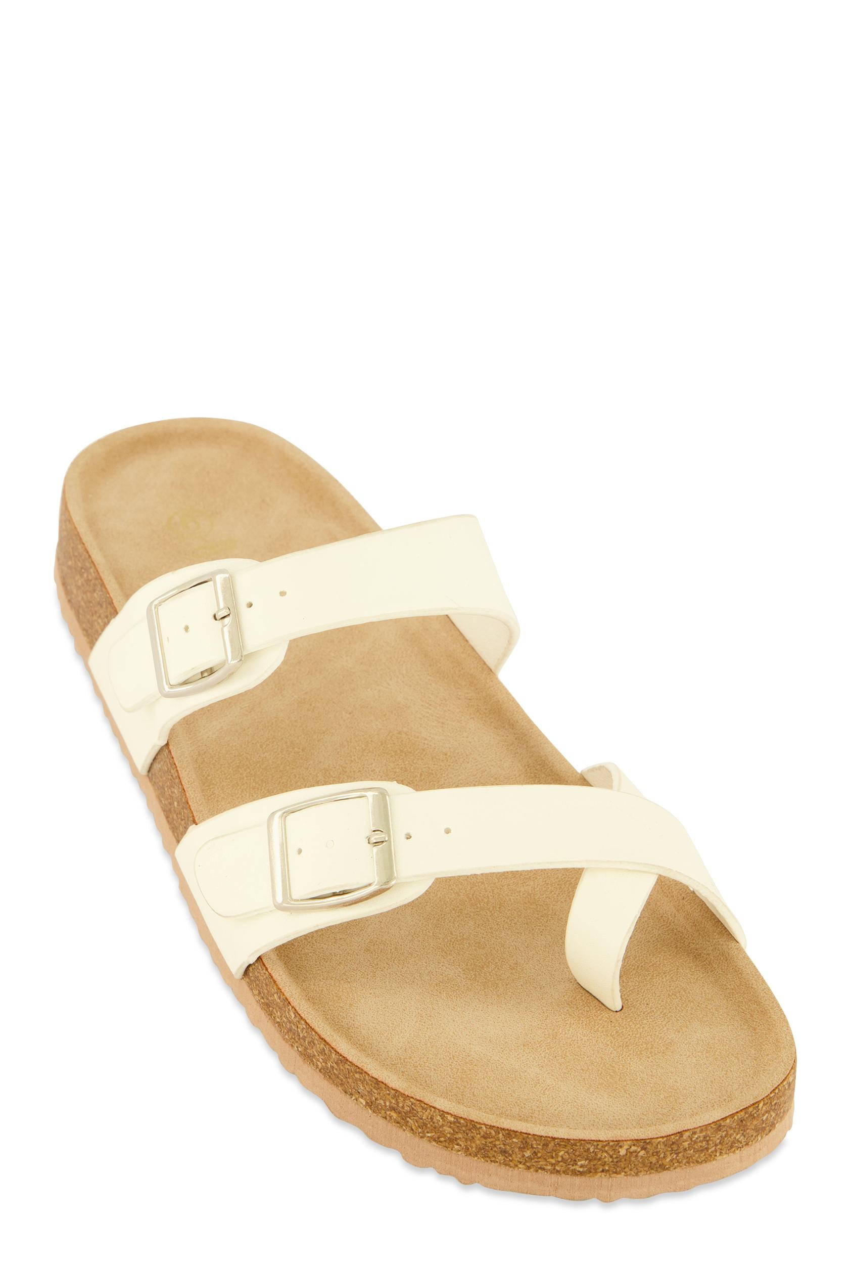 Womens Double Buckle Toe Loop Footbed Sandals Product Image