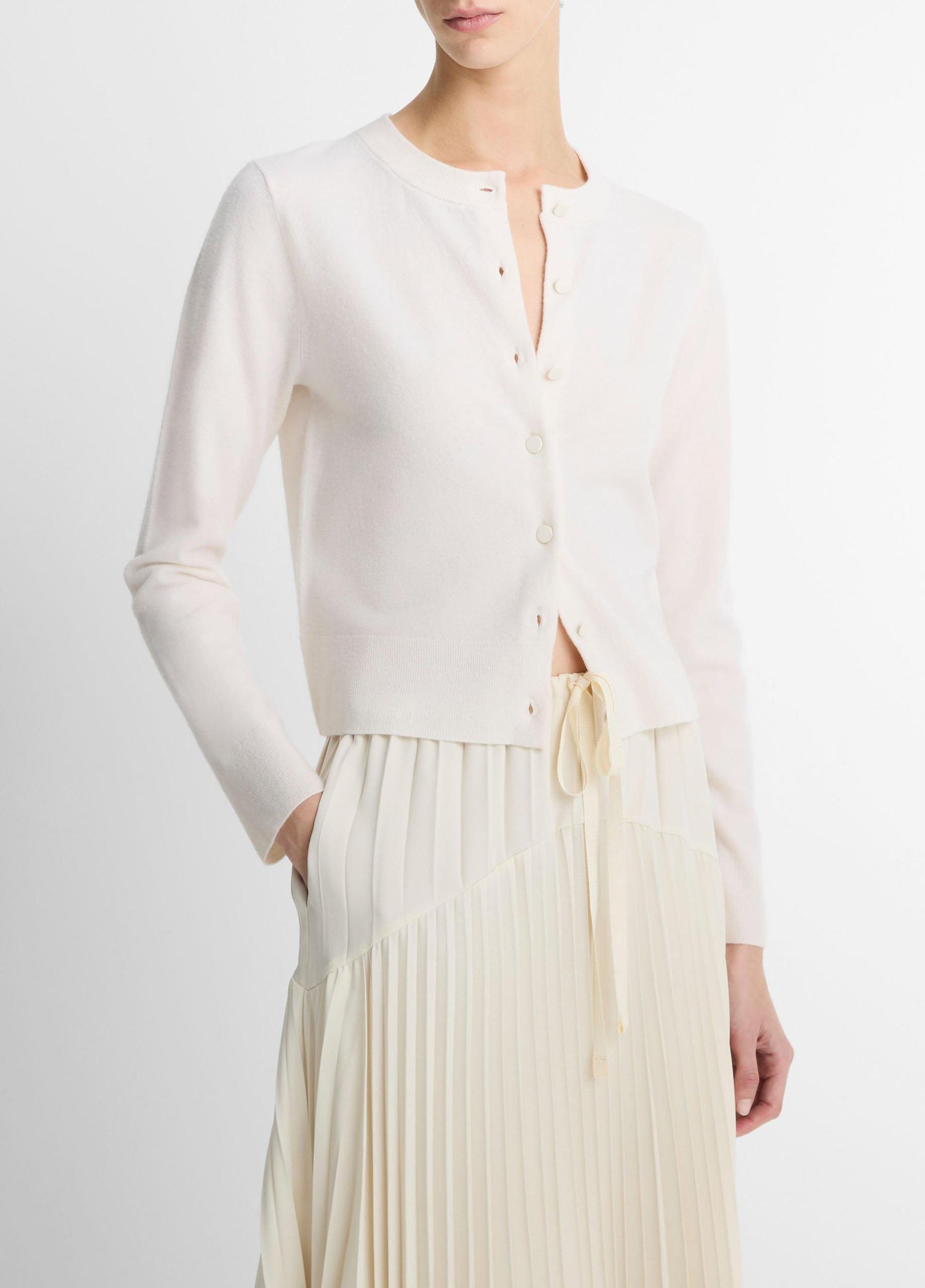 Wool & Cashmere-Blend Tipped Half-Moon Cardigan Product Image