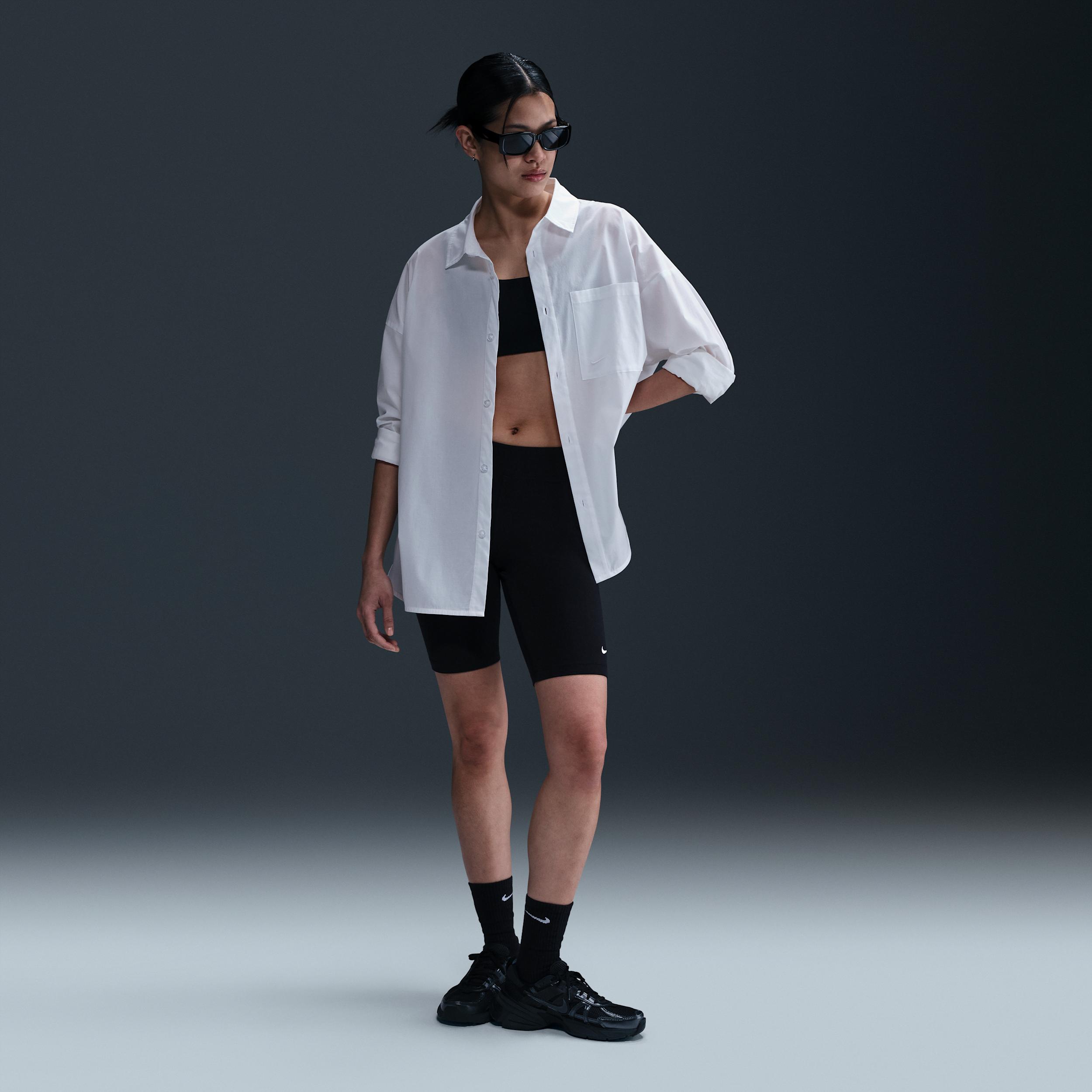 Womens Nike Sportswear Chill Poplin Loose Long-Sleeve Button-Up Top | HJ0715-100 Product Image