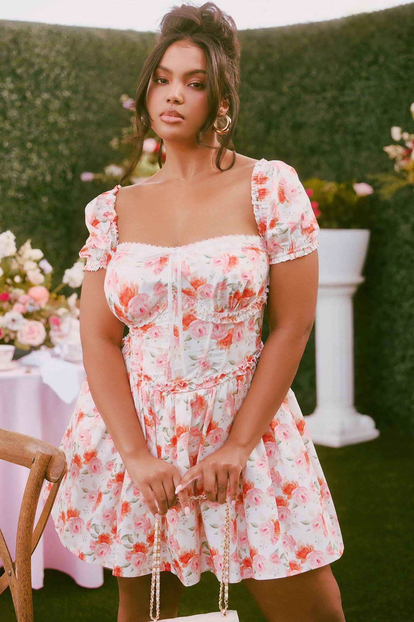 Leta Off Shoulder Corset Mini Dress - White/Pink Product Image