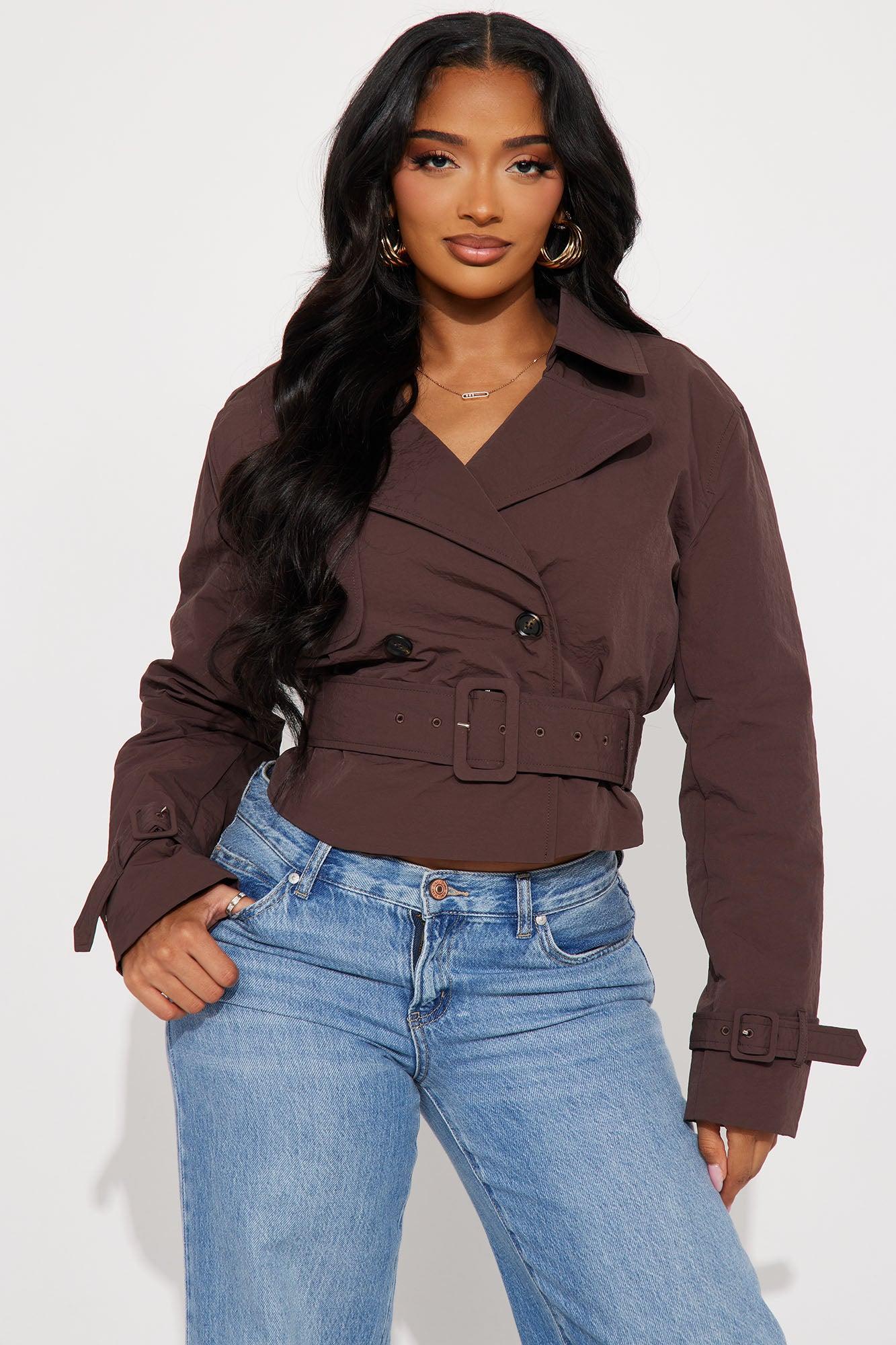 Nicole Belted Nylon Cropped Trench - Chocolate Female Product Image