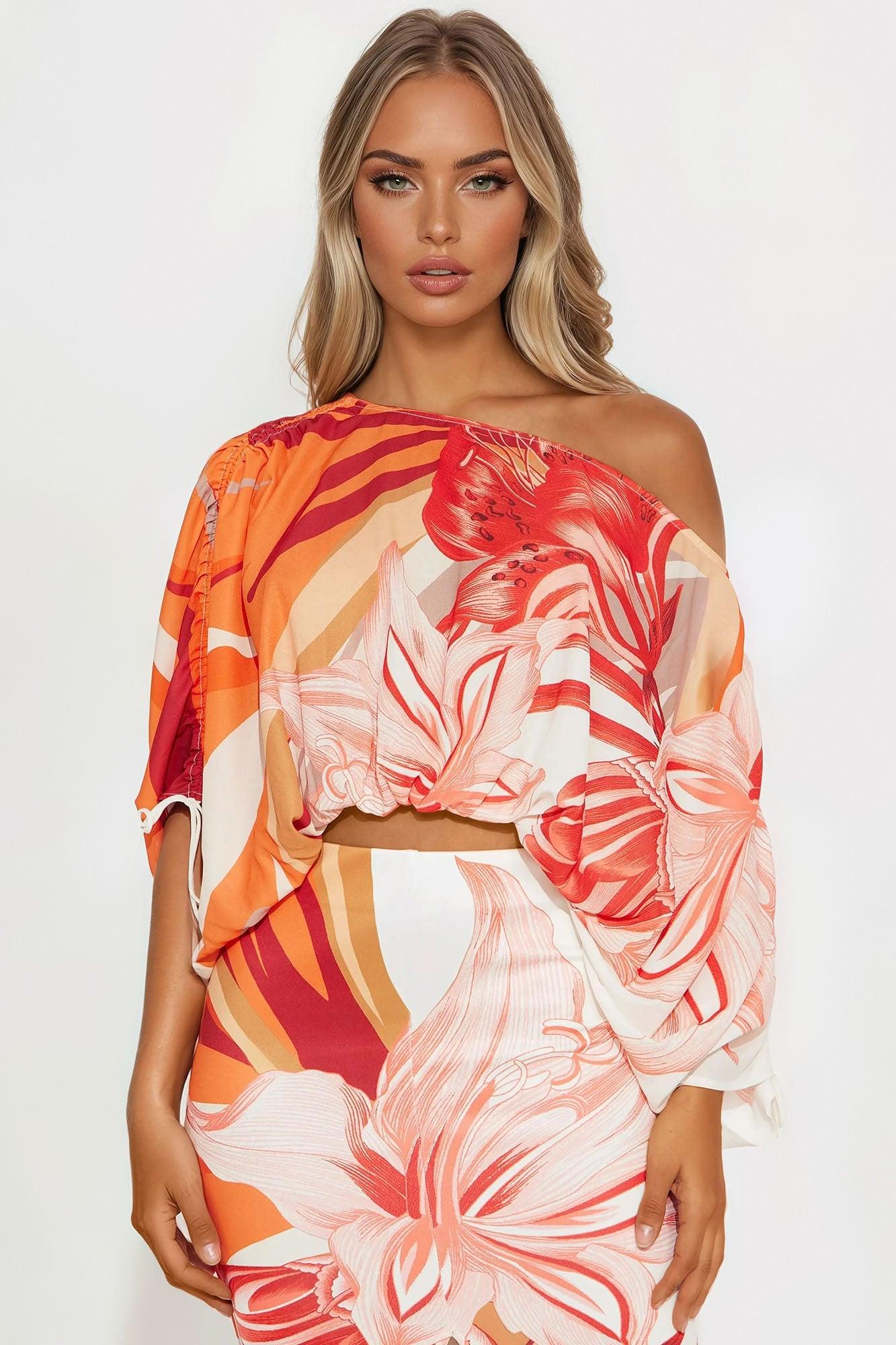 Floral Destination Midi Skirt Set - Red/combo Female Product Image