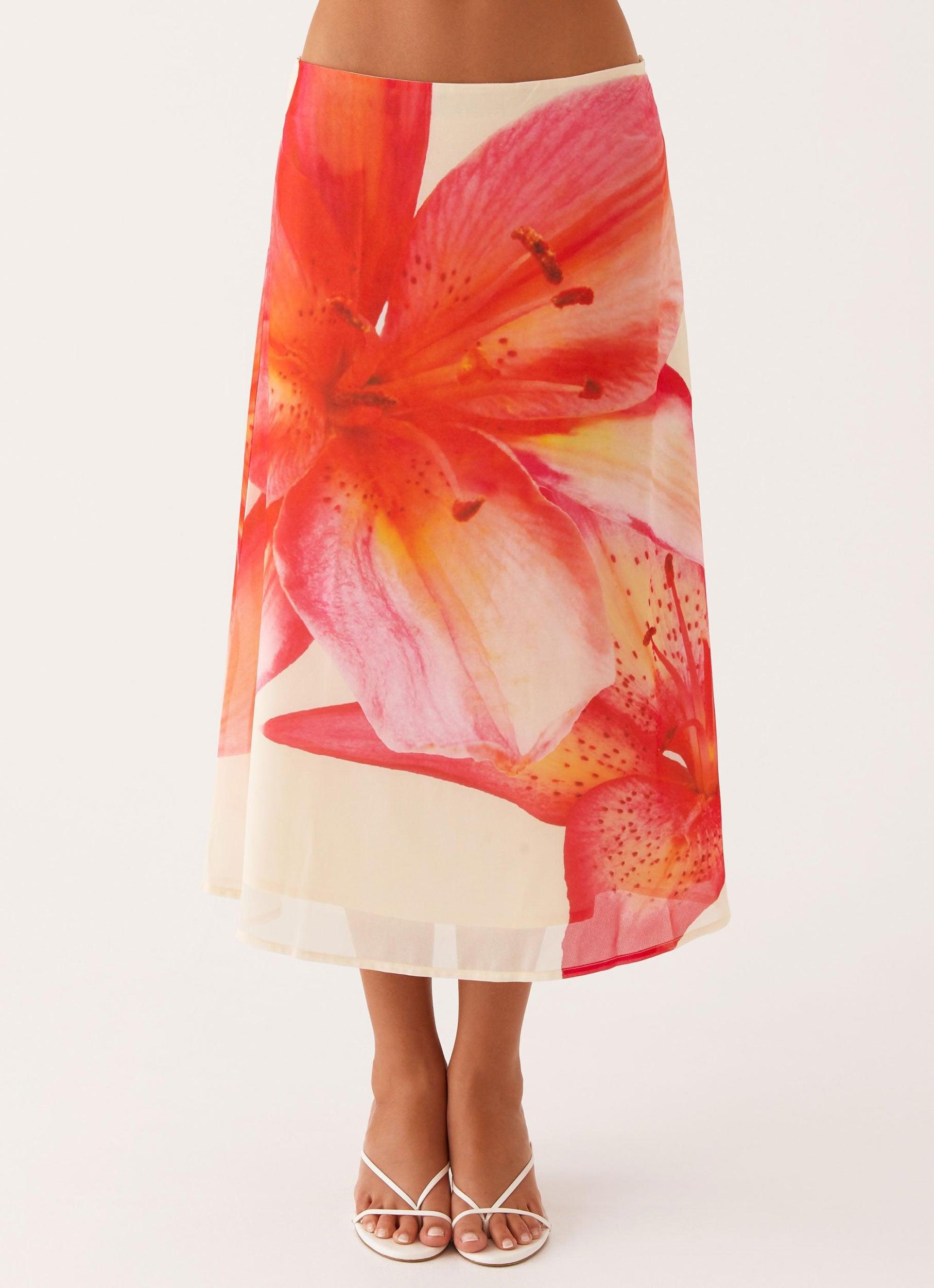 Summertime Midi Skirt - Yellow Floral Product Image