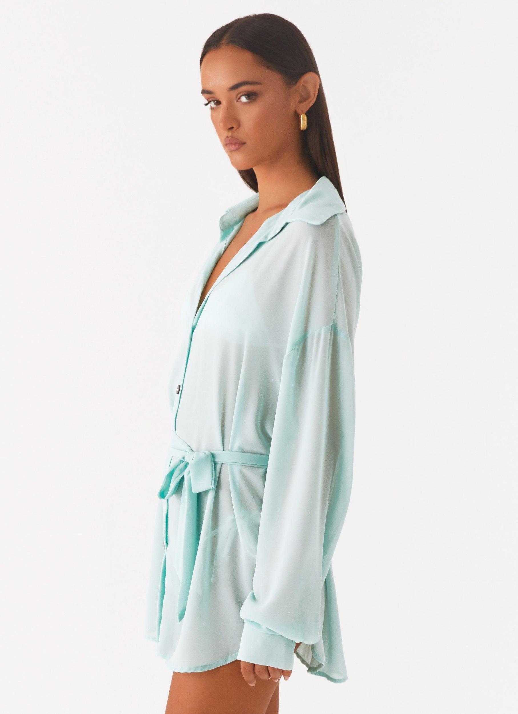 Miley Oversized Chiffon Shirt - Pale Blue Product Image
