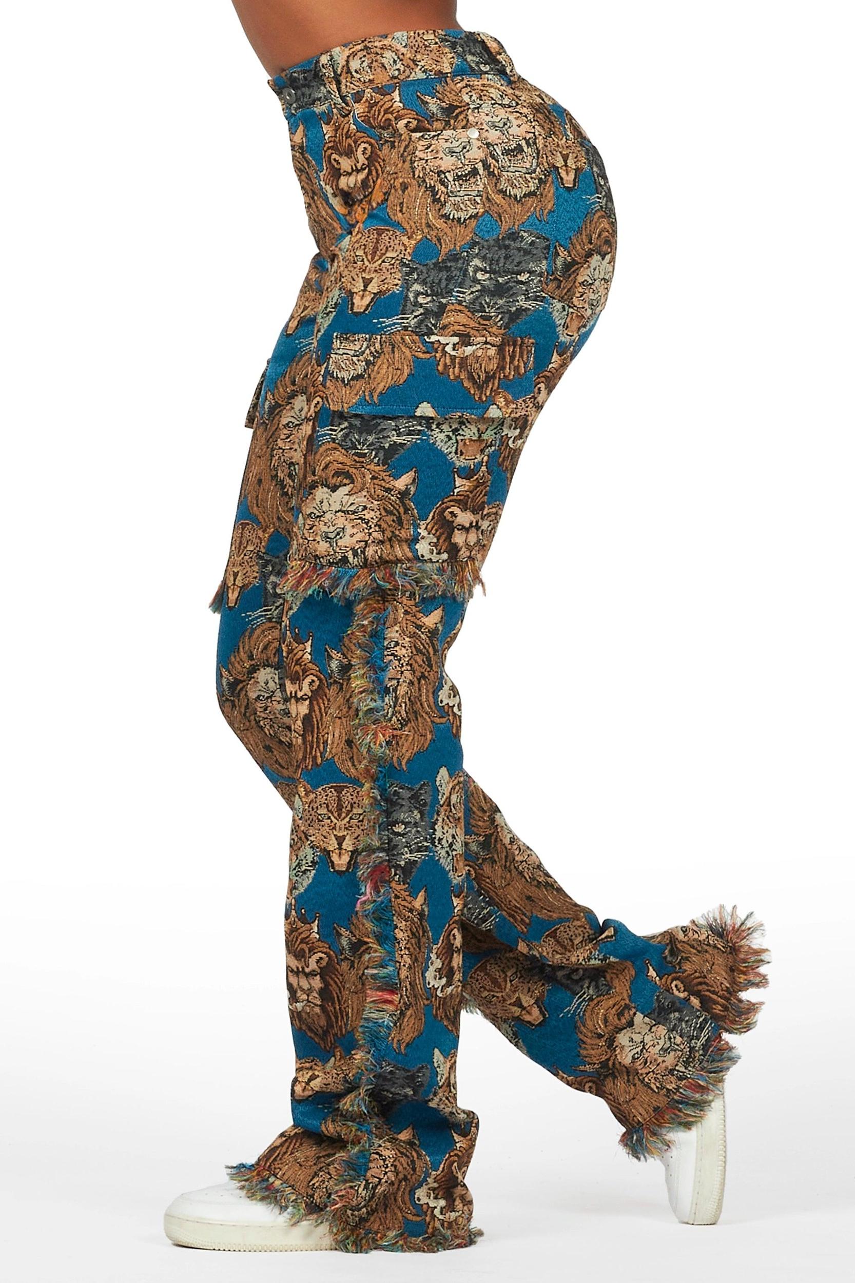 Khadiyah Blue Animal Print Tapestry Stacked Pant Female Product Image