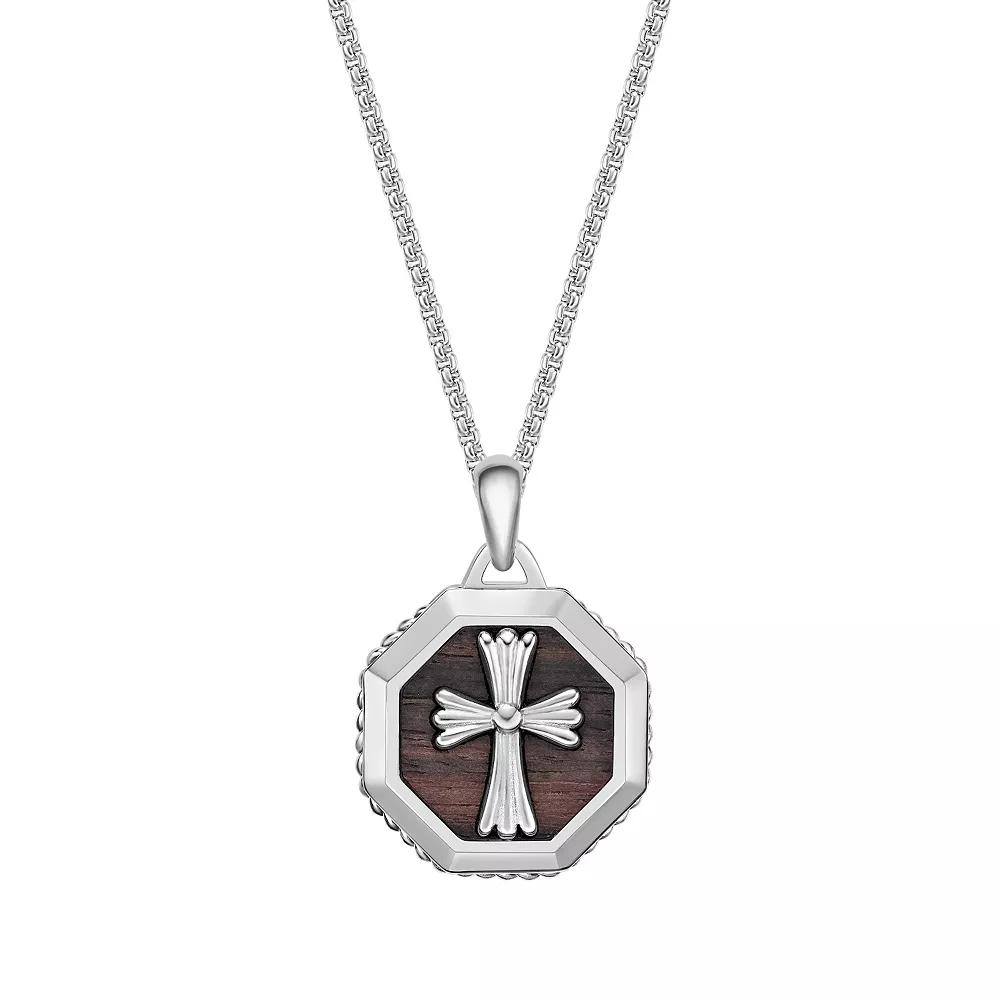 Men's LYNX Stainless Steel & Ebony Wood Pendant Necklace, Size: 24", Two Tone Product Image