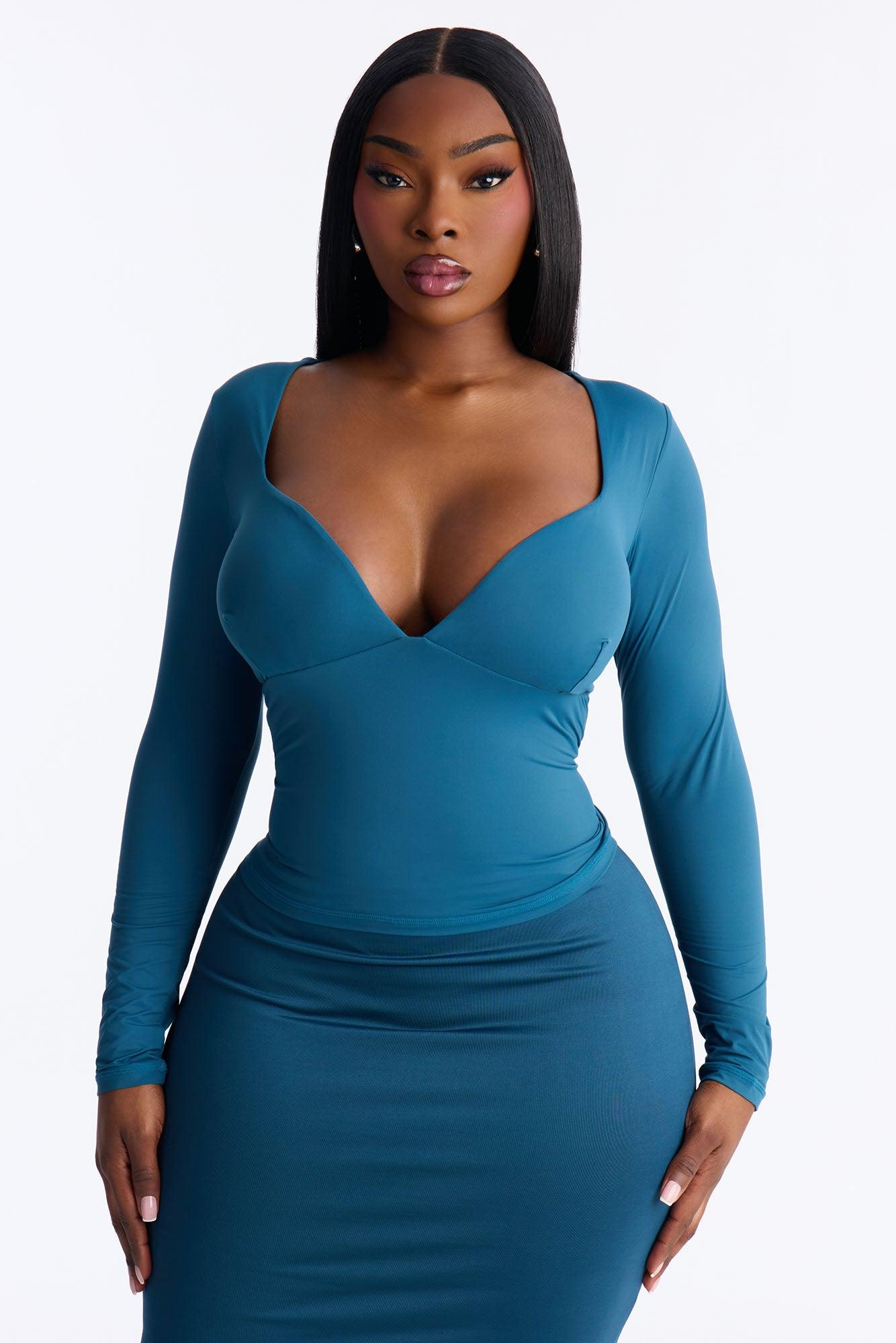 Second Skin Double Lined Bra Pad V Neck Top - Teal Female Product Image