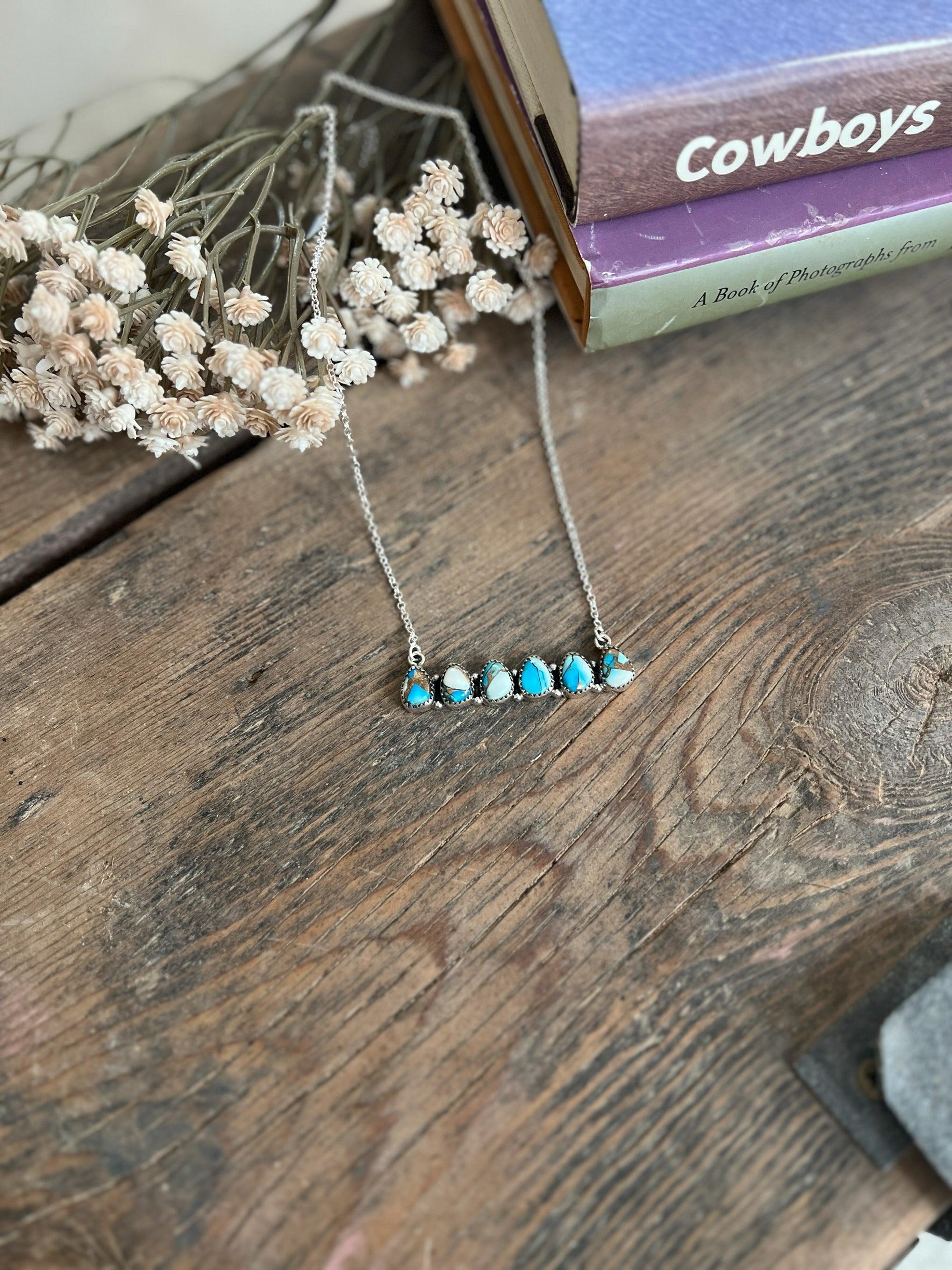 Ice Blue Cluster Bar Sterling Silver Hada Necklace Product Image