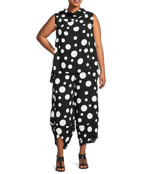 IC Collection Plus Size Woven Dot Print Elastic Waist Tulip Hem Crop Pants Product Image