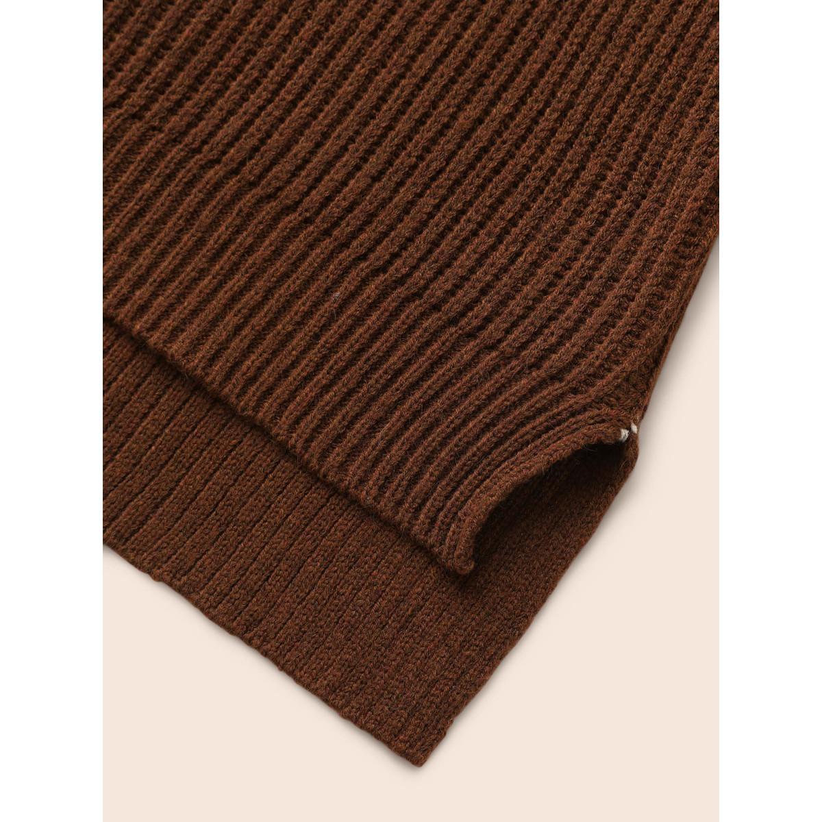 Plus Size Colorblock Contrast Texture Slit Hem Pullover Browncoffeecolor Women Leisure Loose Long Sleeve Round Neck Casual Pullovers BloomChic 14-16/1X Product Image