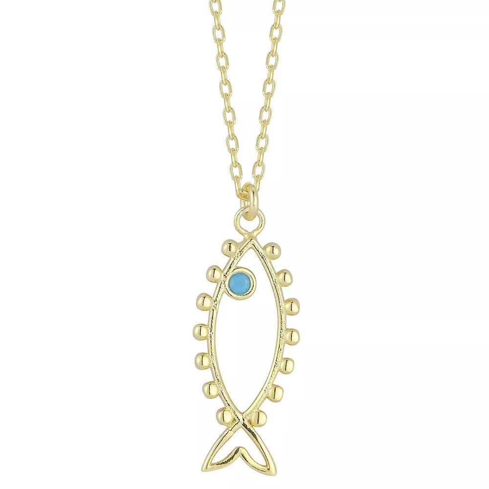 Sunkissed Sterling Sterling Silver Simulated Turquoise Fish Pendant Necklace, Women's, Size: 18", Gold Tone Product Image