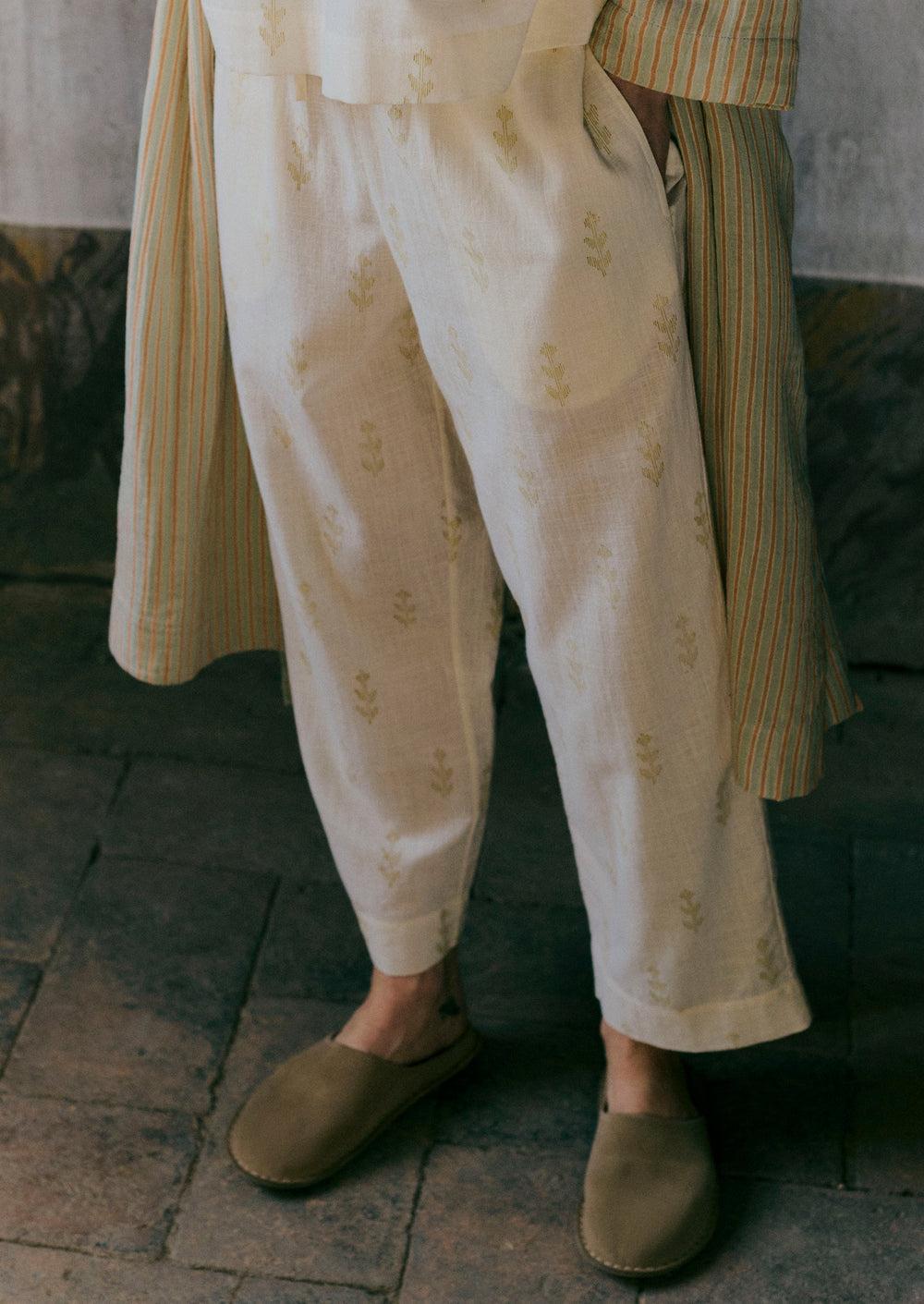 Etched Sprig Print Pajama Set | Ecru/Citrine Product Image