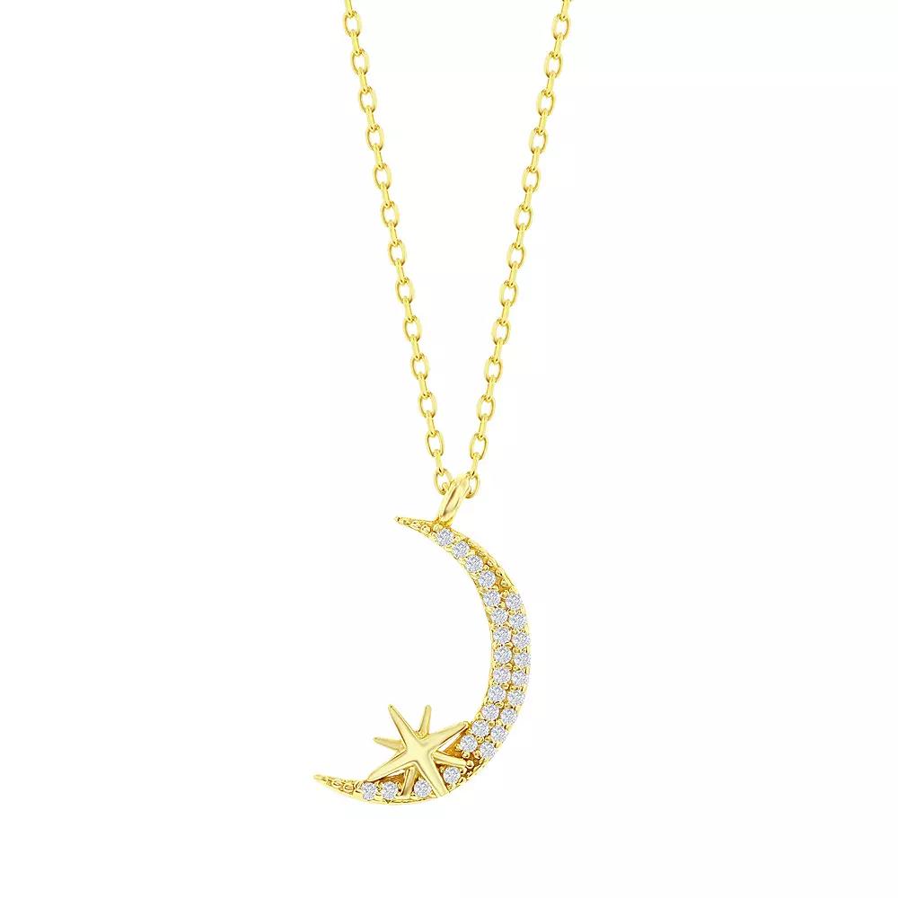 Argento Bella 14k Gold Over Silver Cubic Zirconia Crescent Moon & Star Necklace, Women's, Size: 16", Gold Tone Product Image