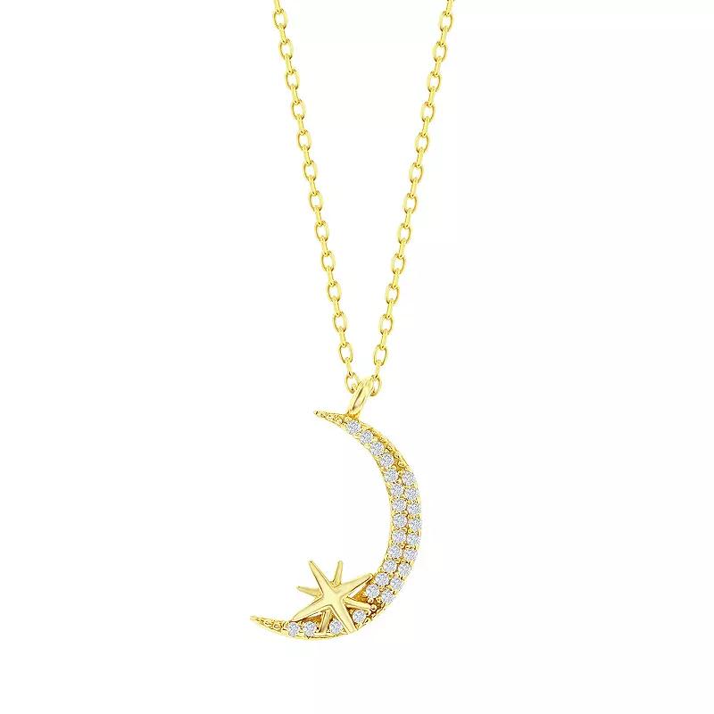 Argento Bella 14k Gold Over Silver Cubic Zirconia Crescent Moon & Star Necklace, Women's, Size: 16", Gold Tone Product Image