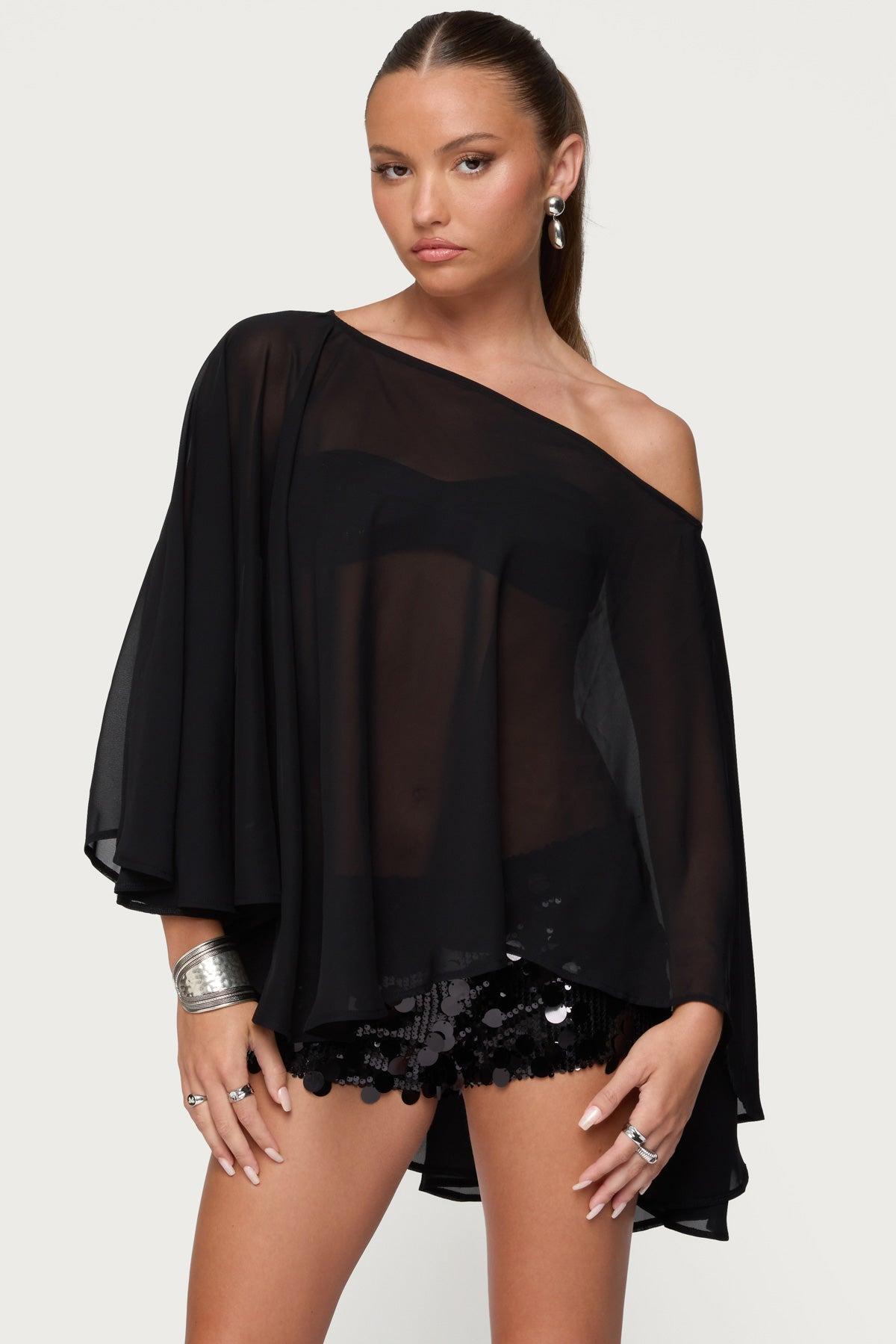 Sheer Chiffon Asymmetric Poncho Product Image