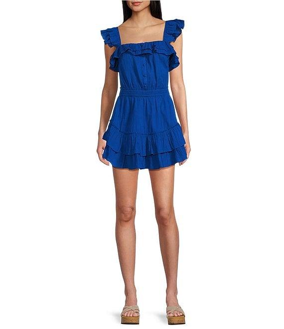 Chelsea & Violet Cassia Guaze Square Neck Ruffle Hem Romper Product Image