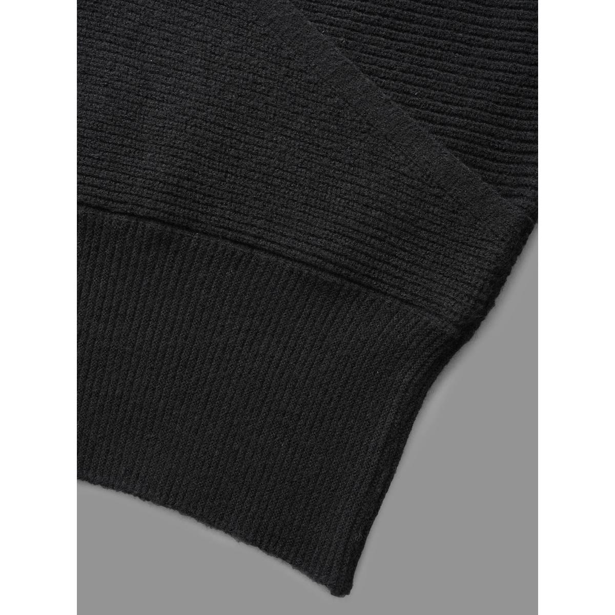 Plus Size Overlap Collar Textured Lantern Sleeve Pullover Black Women Casual Loose Long Sleeve Overlap Collar Everyday Pullovers BloomChic 10/M Product Image