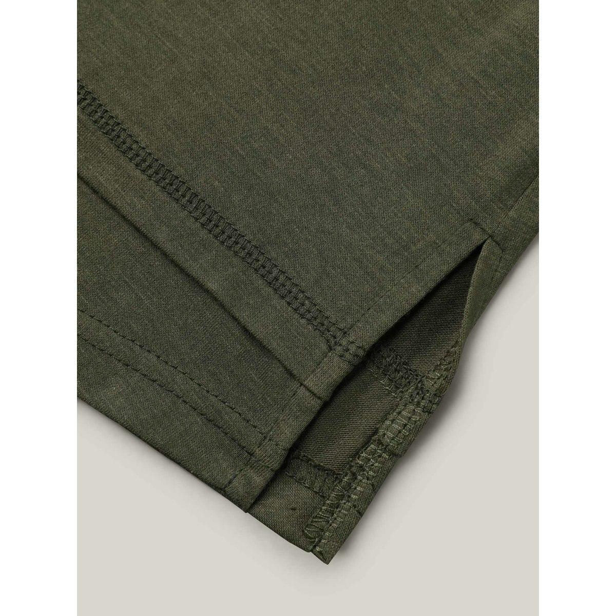 Plus Size V-Neck Half-Sleeve T-Shirt ArmyGreen Women Casual Topstitching V-neck Everyday T-shirts BloomChic 12/L Product Image