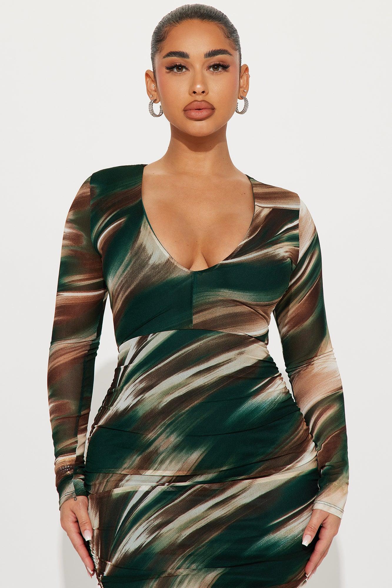 Catherine Mesh Midi Dress - Brown/combo Product Image