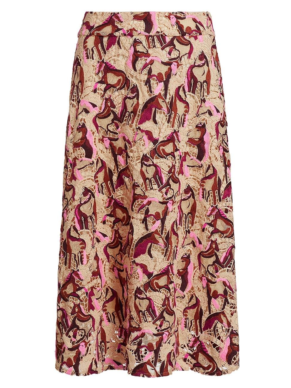 Womens Embroidered Horses Guipure-Lace Midi-Skirt Product Image