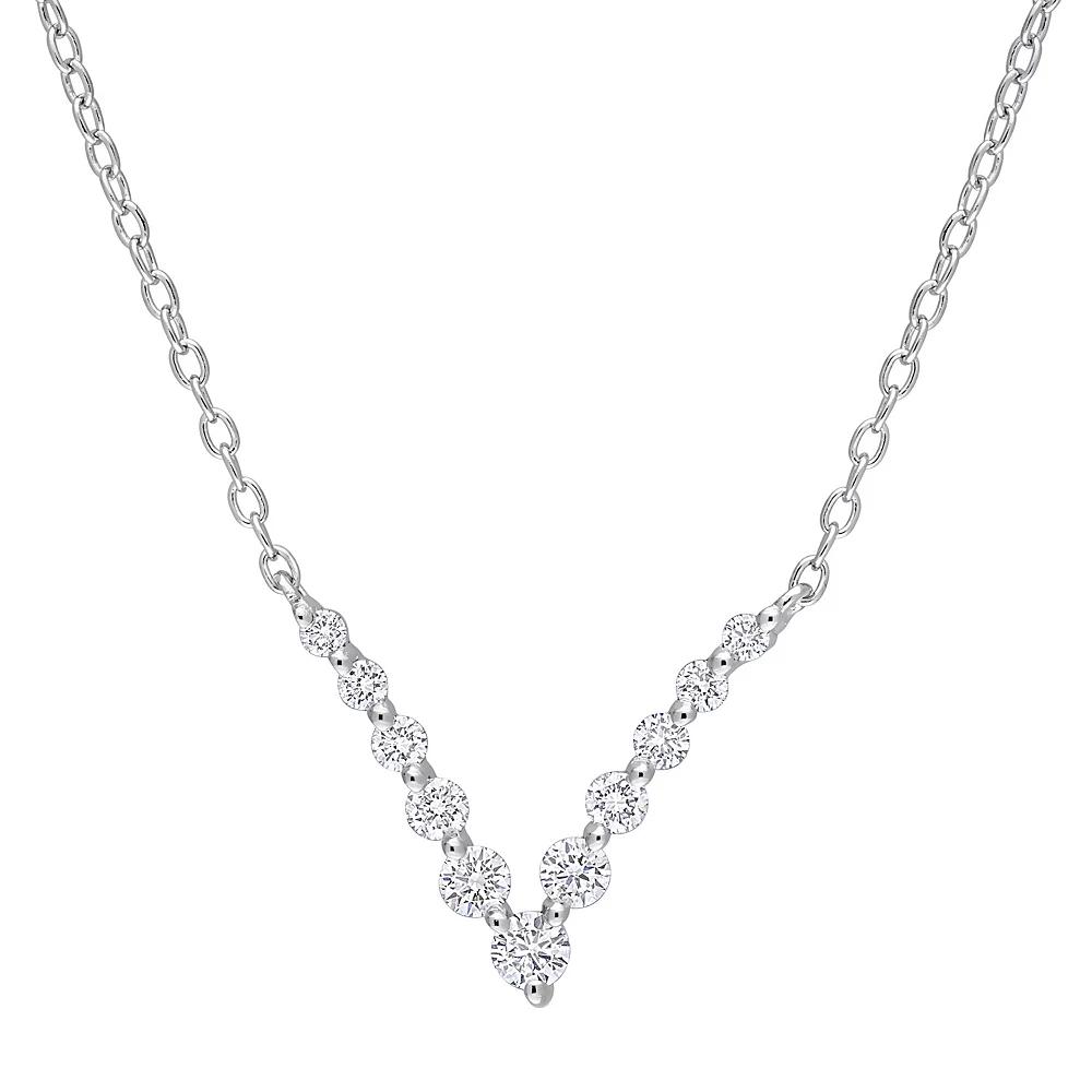 Stella Grace Platinum Over Silver 1/3 Carat T.W. Lab-Grown Diamond Graduated V-Necklace, Women's, Size: 18", White Product Image